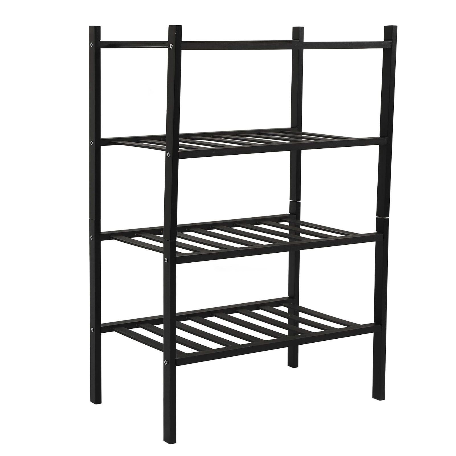 Bamboo Shoe Rack Stackable Shoe Shelf Storage Organizer for Closet Entryway Hallway Bathroom Living Room Black 4 Layer