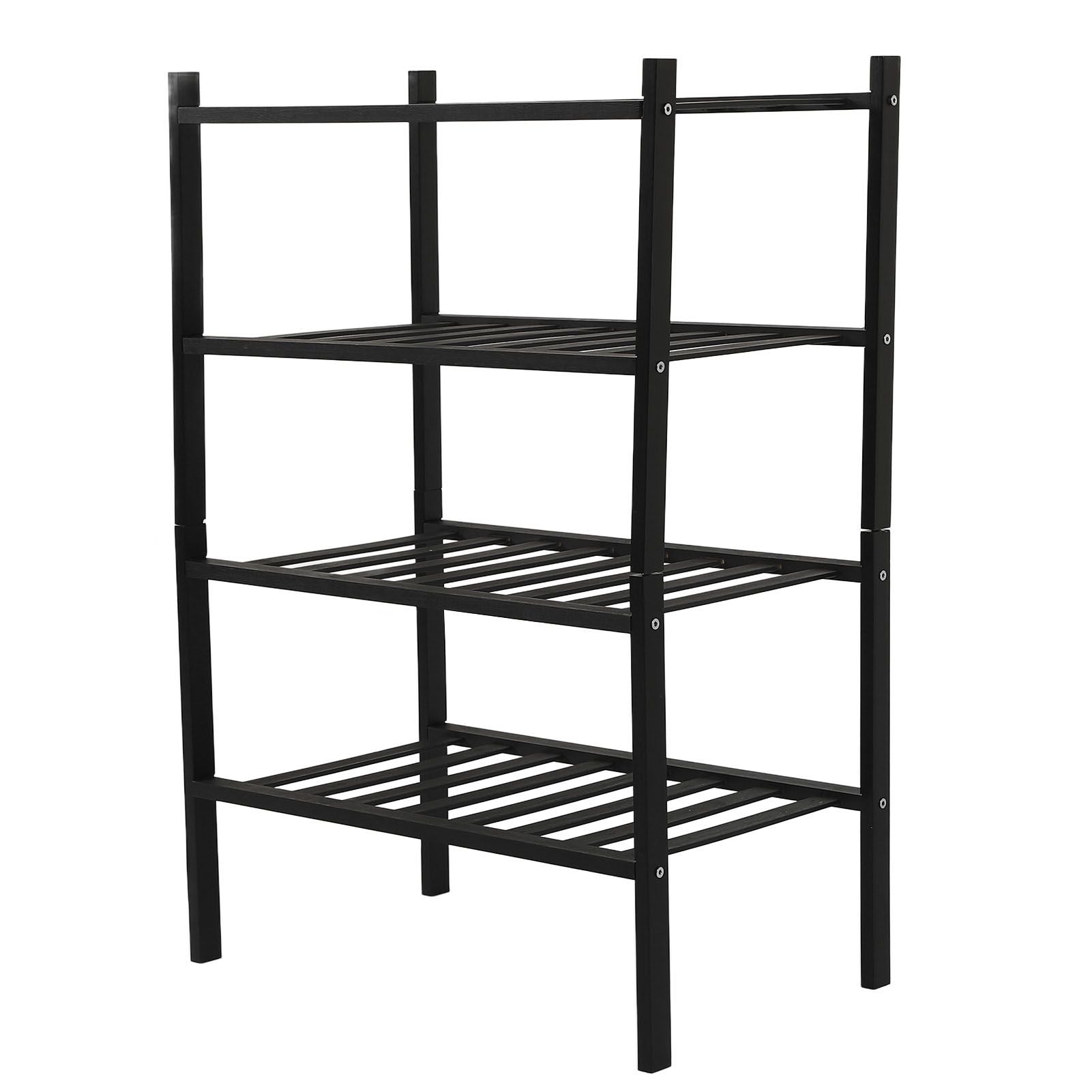 Bamboo Shoe Rack Stackable Shoe Shelf Storage Organizer for Closet Entryway Hallway Bathroom Living Room Black 4 Layer