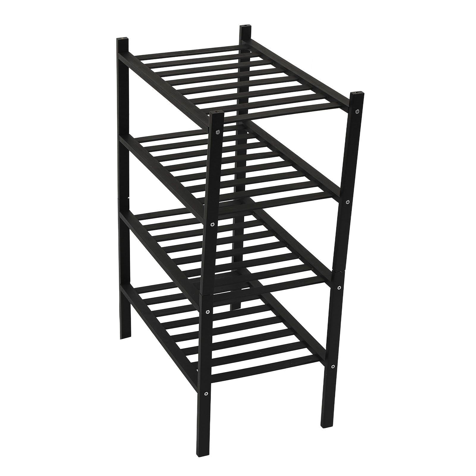 Bamboo Shoe Rack Stackable Shoe Shelf Storage Organizer for Closet Entryway Hallway Bathroom Living Room Black 4 Layer
