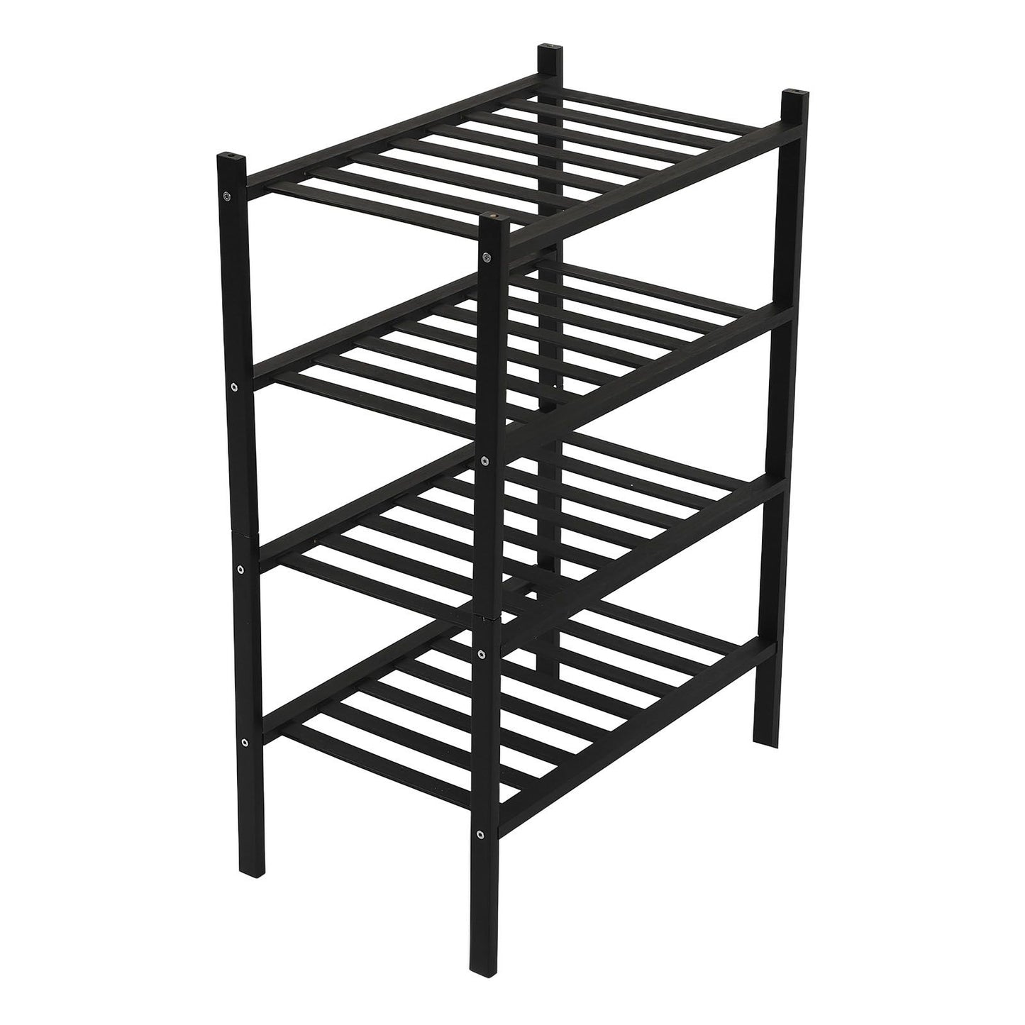 Bamboo Shoe Rack Stackable Shoe Shelf Storage Organizer for Closet Entryway Hallway Bathroom Living Room Black 4 Layer