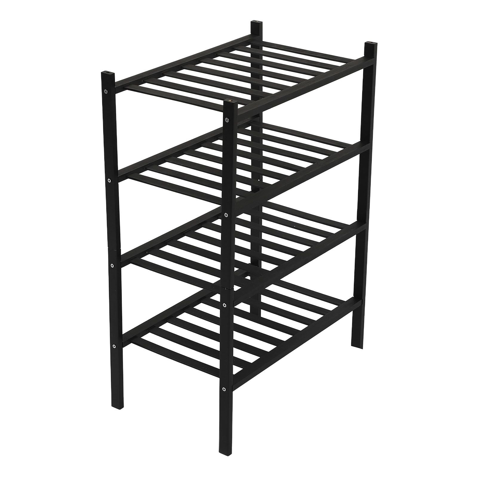 Bamboo Shoe Rack Stackable Shoe Shelf Storage Organizer for Closet Entryway Hallway Bathroom Living Room Black 4 Layer