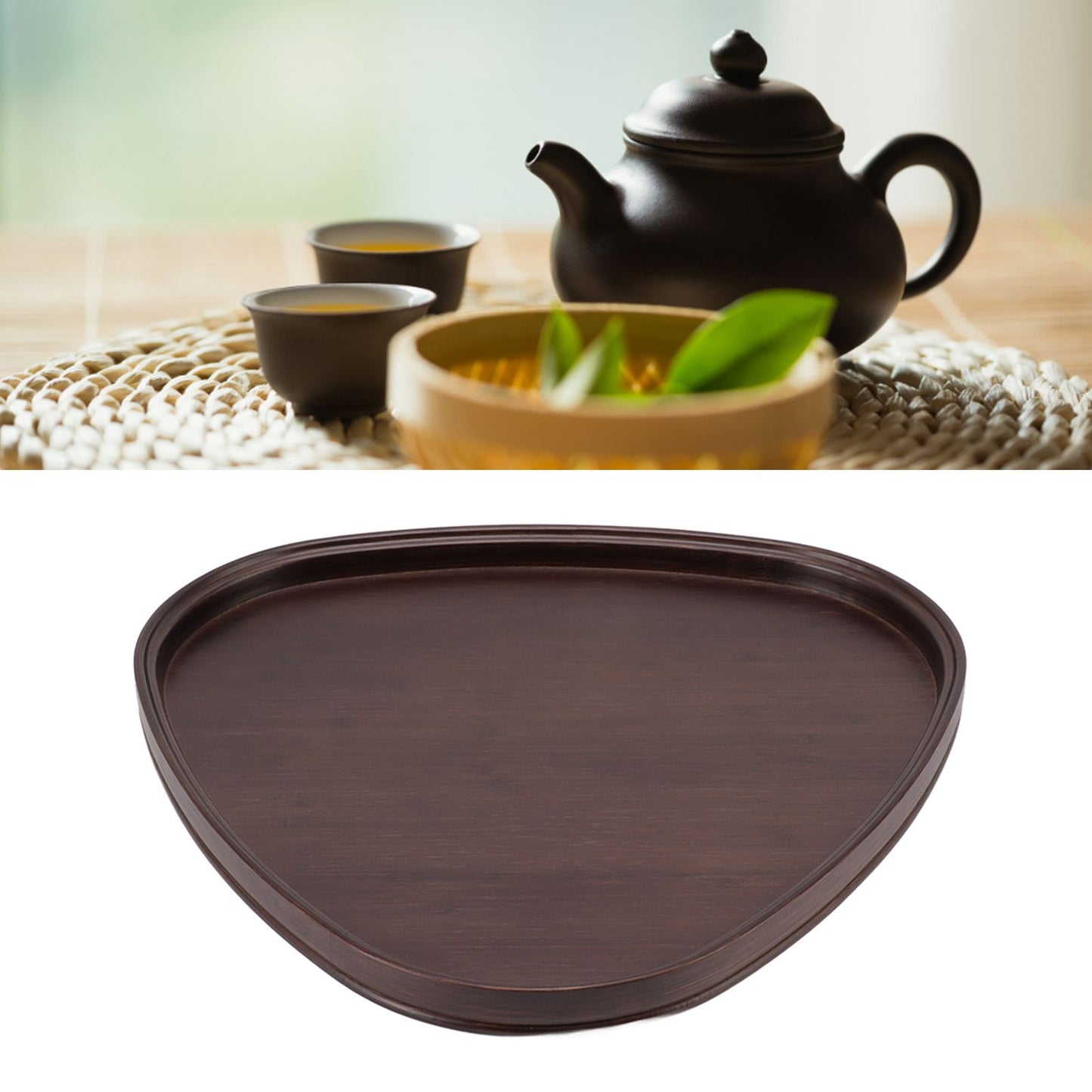 Wood Serving Tray Sturdy Bamboo Simple Elegant Triangular Multifunction Wooden Tea Tray for Cafe Office Dining Table Large