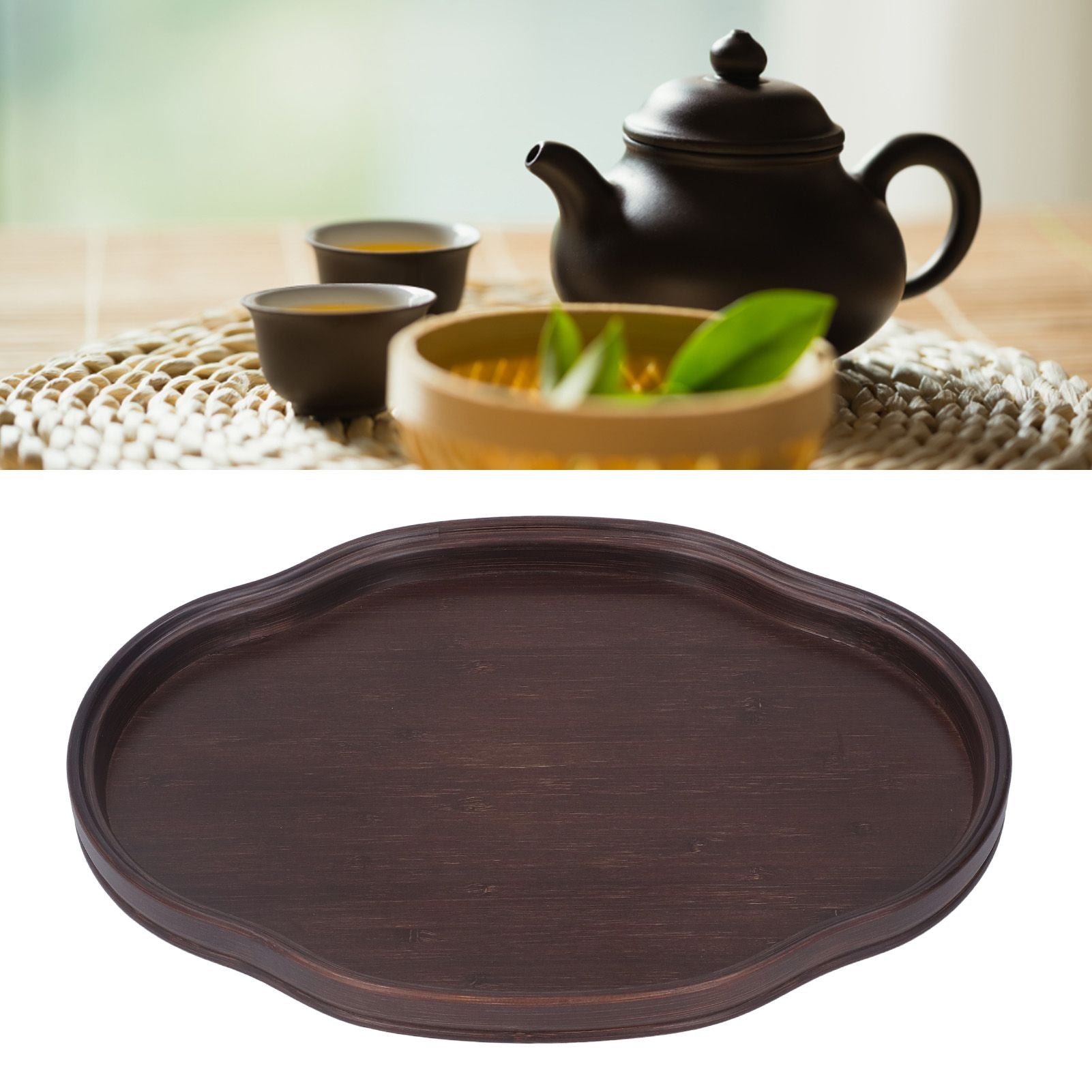 Tea Tray Walnut Color Bamboo Serving Tray Refreshments Plate for Coffee Table Kitchen Living Room