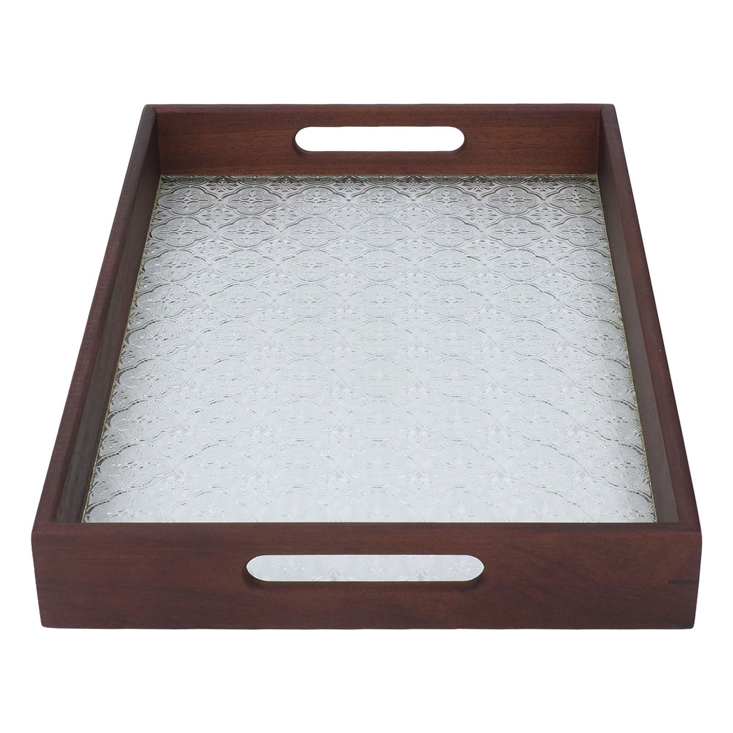 Serving Tray Walnut Wood Vintage Glass Cake Bread Breakfast Snack Plate Elegant Rectangle Tray