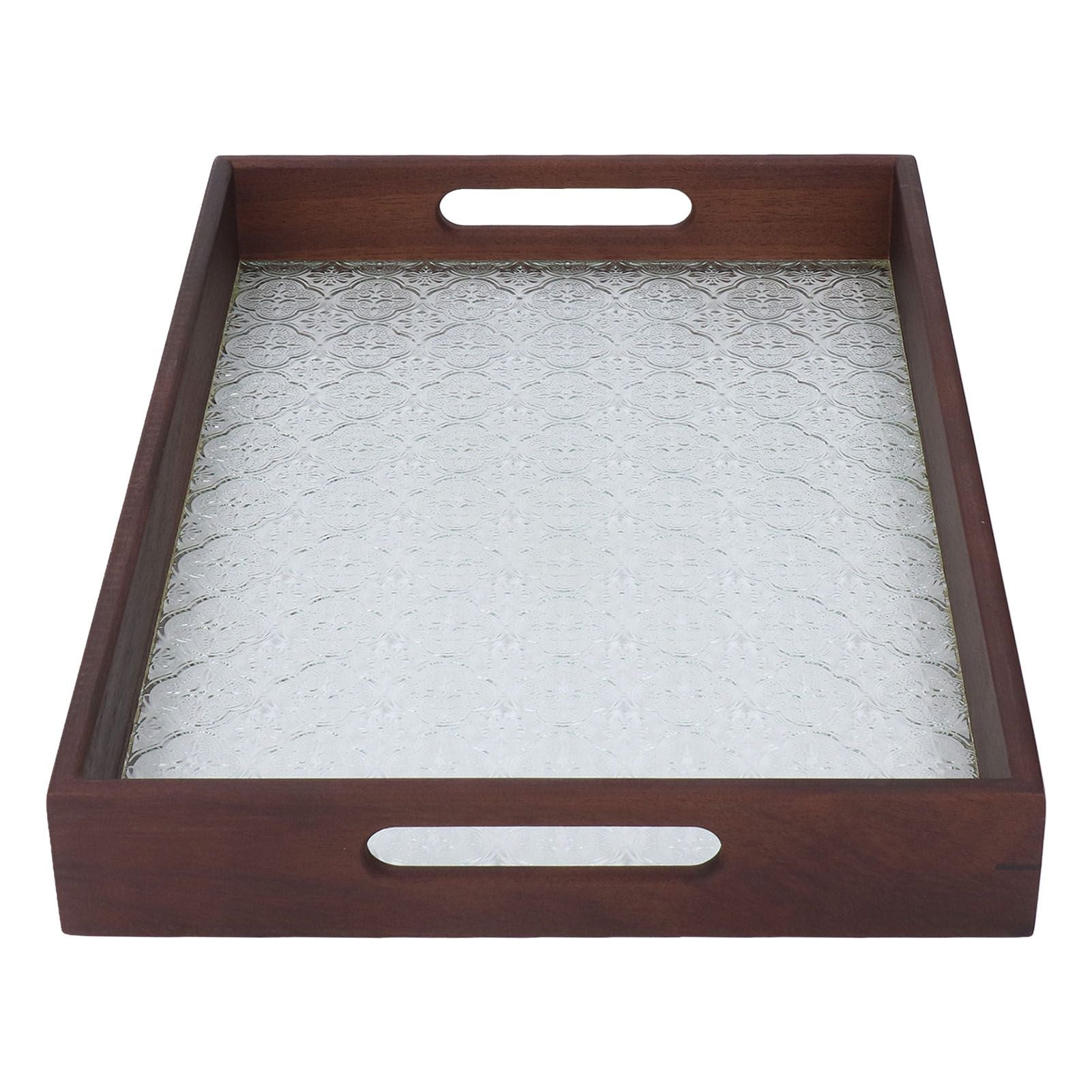 Serving Tray Walnut Wood Vintage Glass Cake Bread Breakfast Snack Plate Elegant Rectangle Tray
