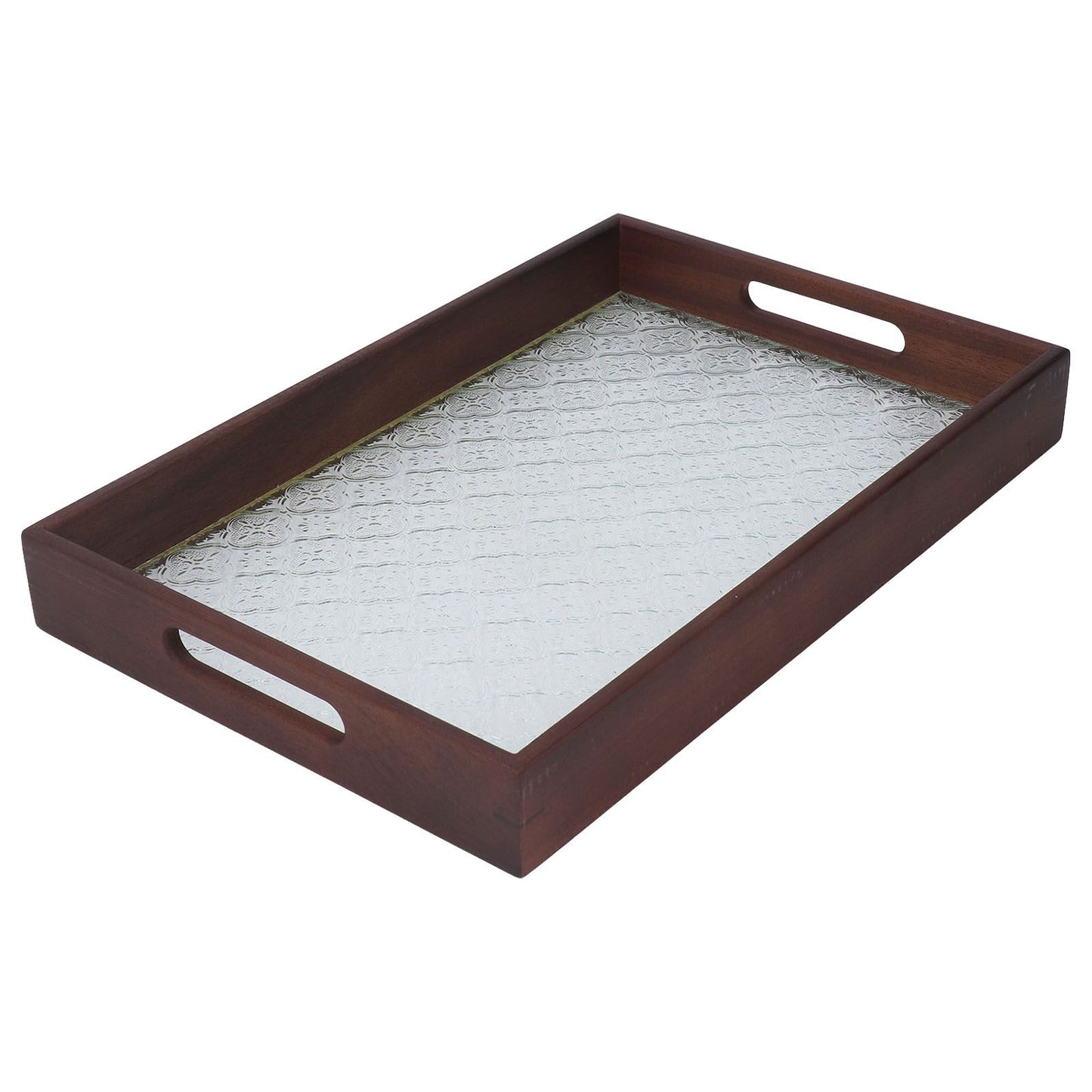 Serving Tray Walnut Wood Vintage Glass Cake Bread Breakfast Snack Plate Elegant Rectangle Tray
