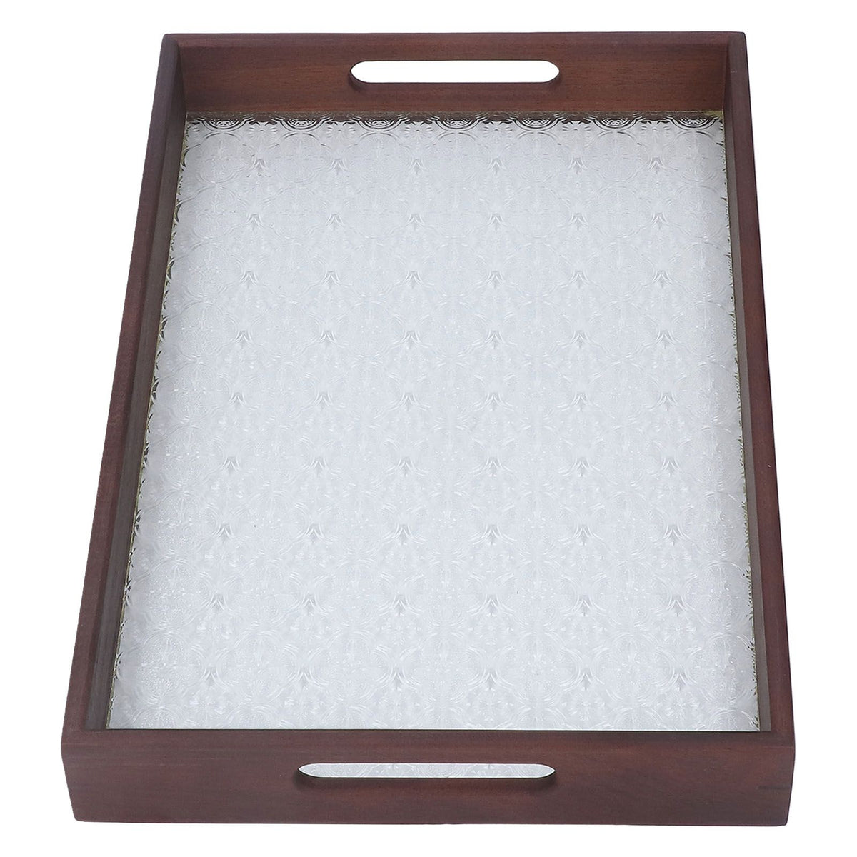 Serving Tray Walnut Wood Vintage Glass Cake Bread Breakfast Snack Plate Elegant Rectangle Tray