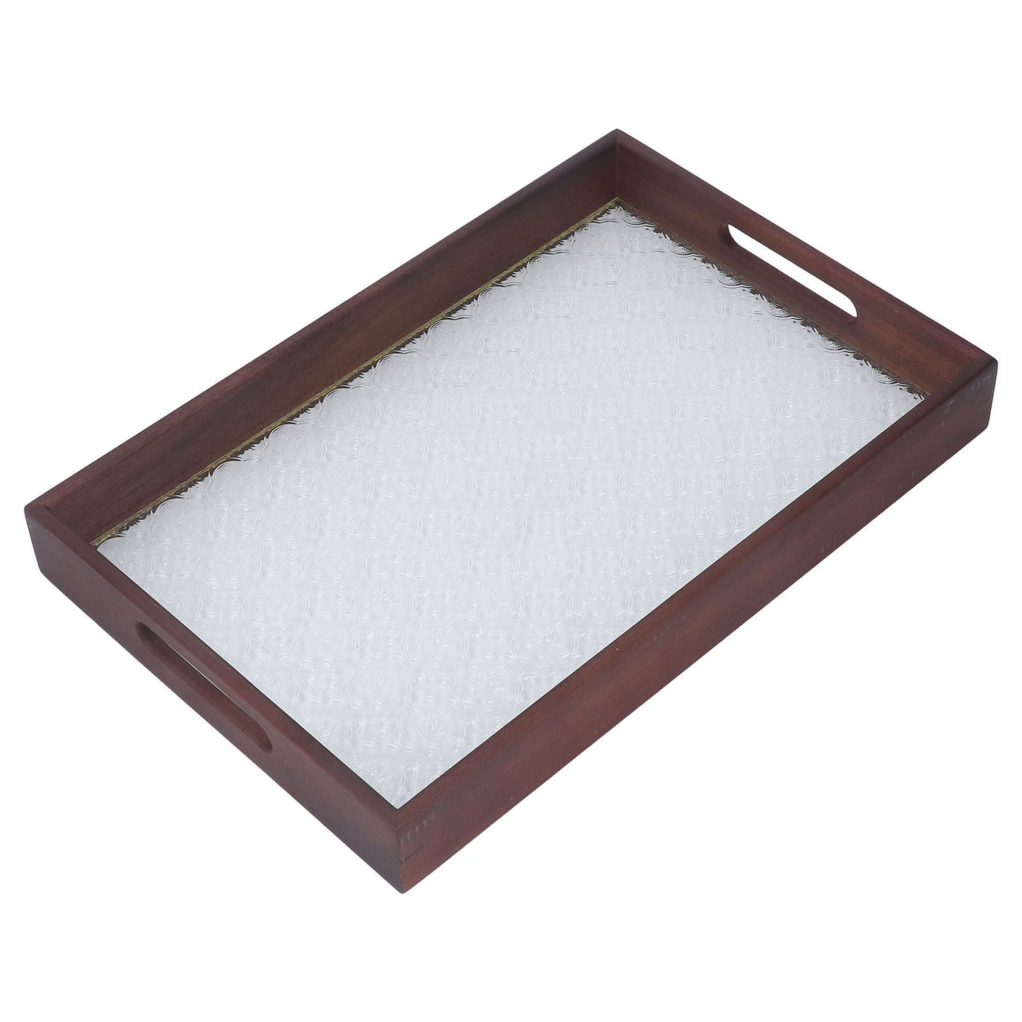 Serving Tray Walnut Wood Vintage Glass Cake Bread Breakfast Snack Plate Elegant Rectangle Tray