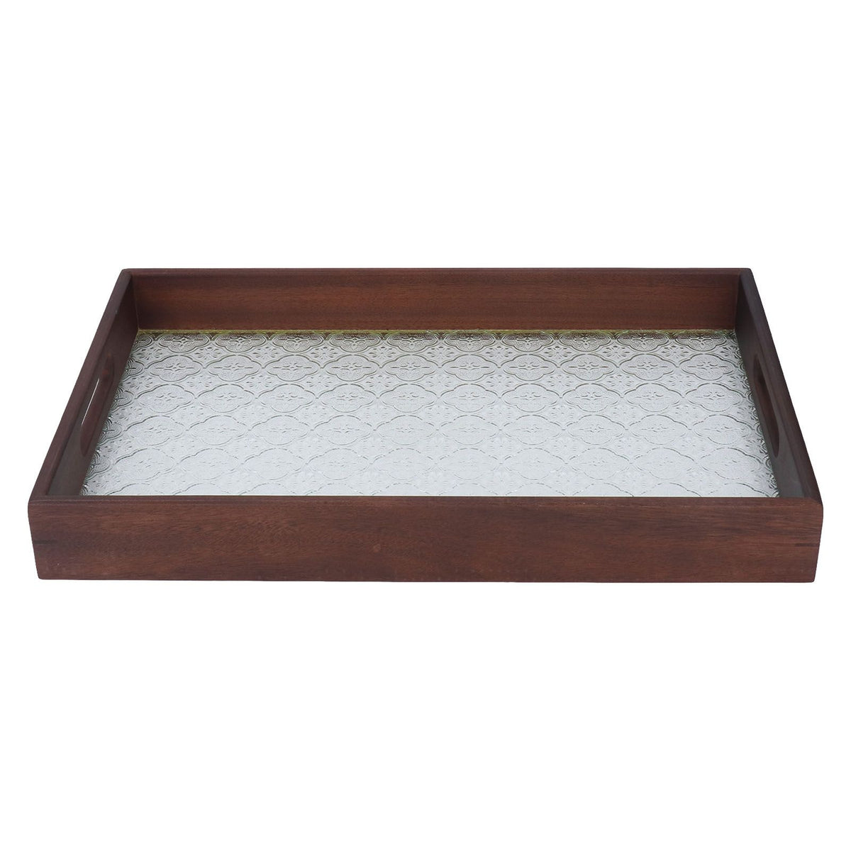 Serving Tray Walnut Wood Vintage Glass Cake Bread Breakfast Snack Plate Elegant Rectangle Tray