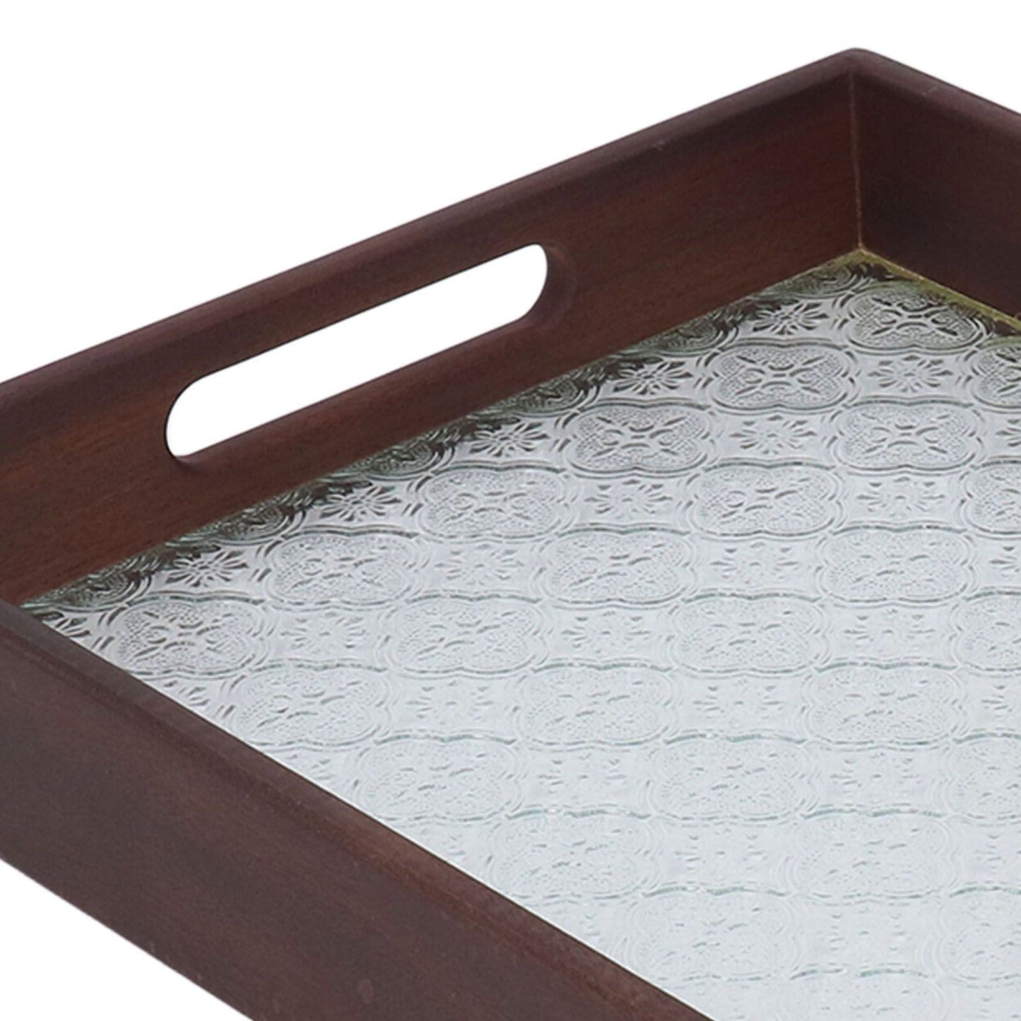 Serving Tray Walnut Wood Vintage Glass Cake Bread Breakfast Snack Plate Elegant Rectangle Tray