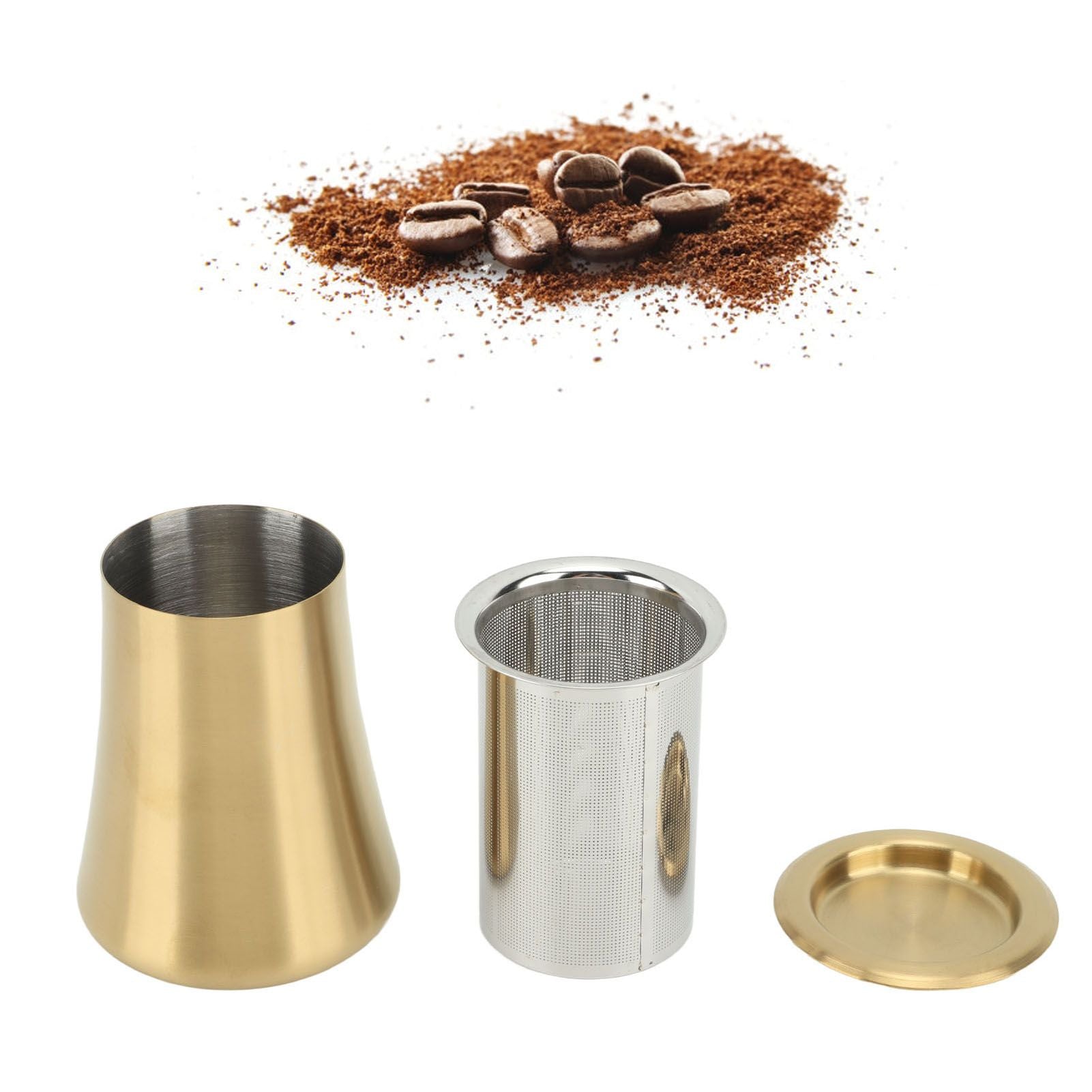 Coffee Sifter Cup Coffee Grind Sieve Fine Mesh Coffee Powder Sieve Cup 304 Stainless Steel Coffee Making Accessory for Home Gold