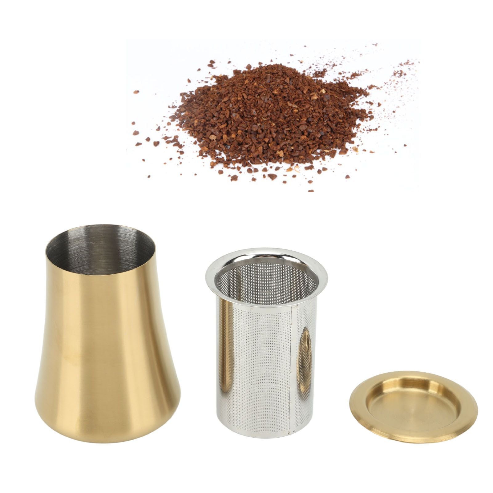Coffee Sifter Cup Coffee Grind Sieve Fine Mesh Coffee Powder Sieve Cup 304 Stainless Steel Coffee Making Accessory for Home Gold