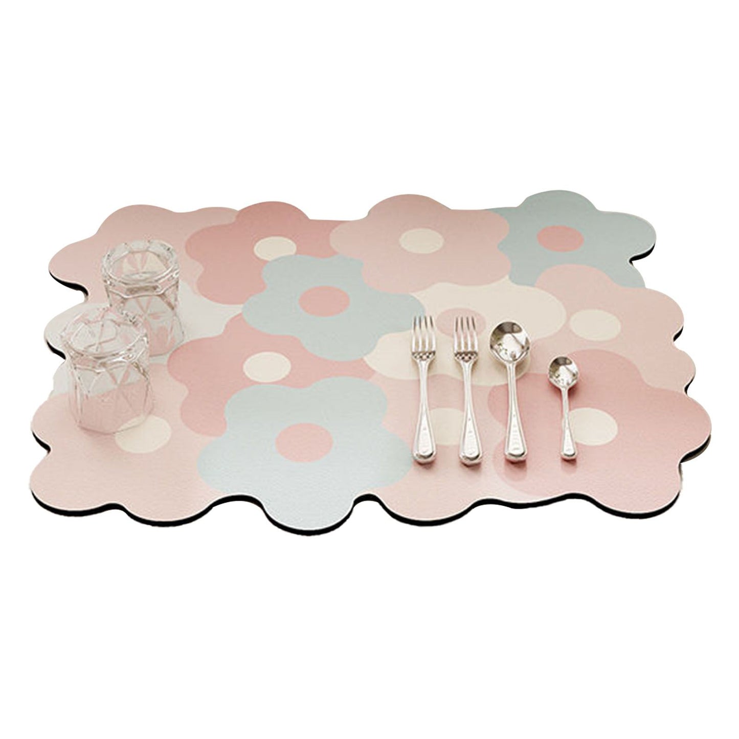 Kitchen Counter Dish Drying Mat Refreshing Cute Elegant Heat Resistant Absorbent Dishes Drain Mat Pink and Blue 11.8 X 15.7in