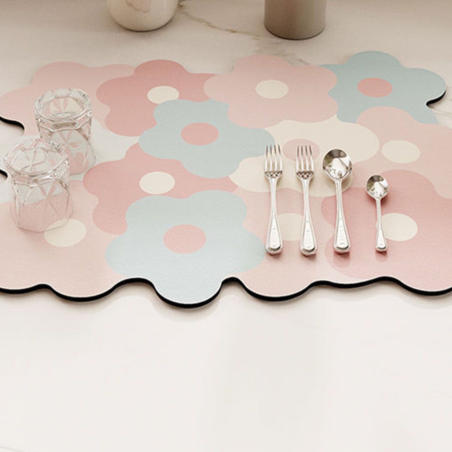 Kitchen Counter Dish Drying Mat Refreshing Cute Elegant Heat Resistant Absorbent Dishes Drain Mat Pink and Blue 11.8 X 15.7in