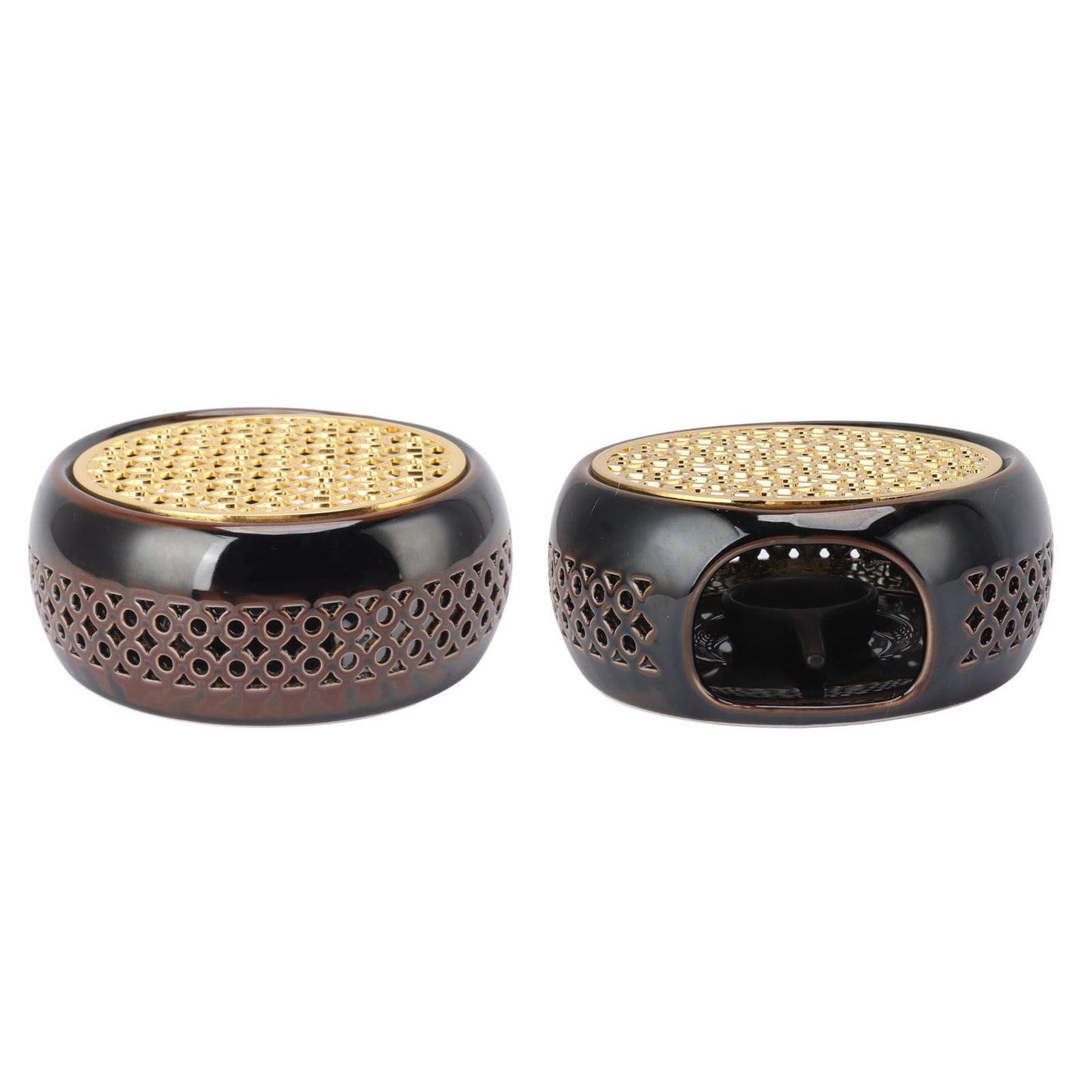 Bronze Brown Tea Light Teapot Warmer Hollow Concave Looking Ceramic Tea Tealight Coffee Heater