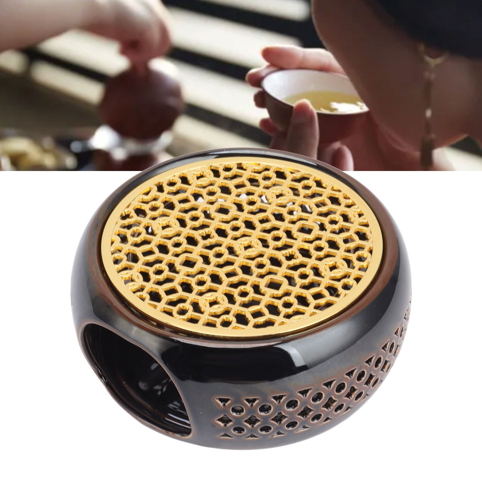 Bronze Brown Tea Light Teapot Warmer Hollow Concave Looking Ceramic Tea Tealight Coffee Heater