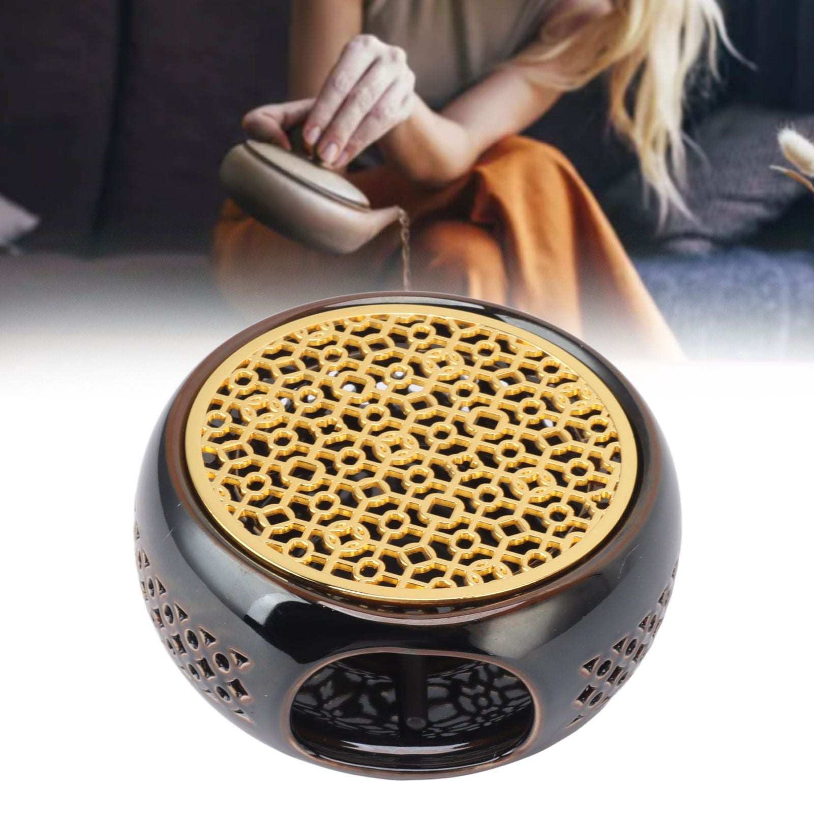 Bronze Brown Tea Light Teapot Warmer Hollow Concave Looking Ceramic Tea Tealight Coffee Heater