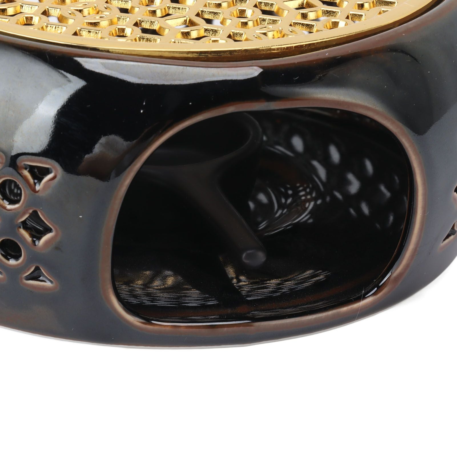 Bronze Brown Tea Light Teapot Warmer Hollow Concave Looking Ceramic Tea Tealight Coffee Heater