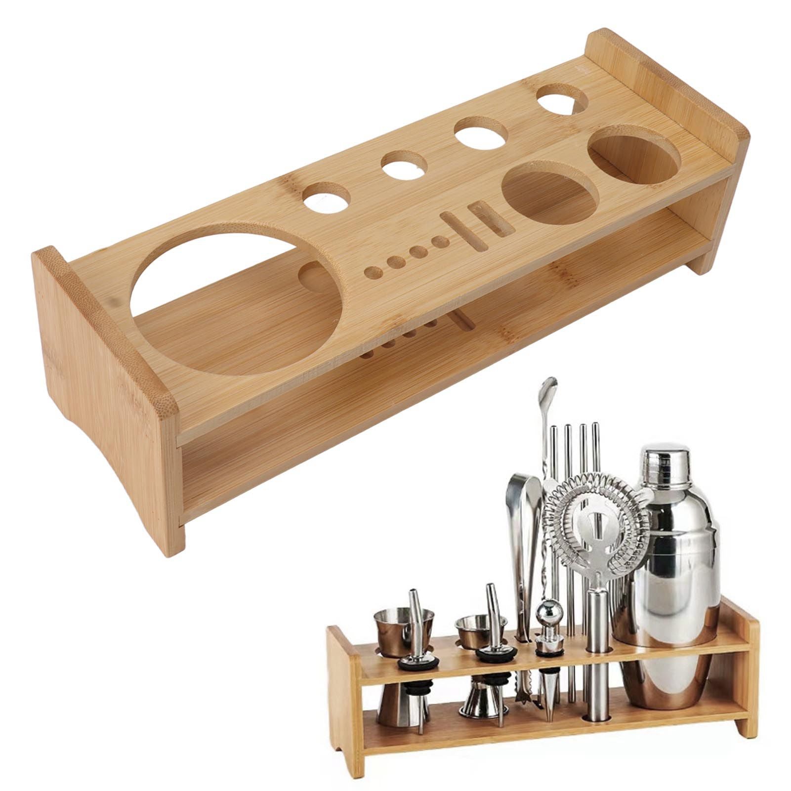 Bartender Kit Stand Large Capacity Space Saving Bamboo Wood Bartending Tool Storage Holder for Bar Home