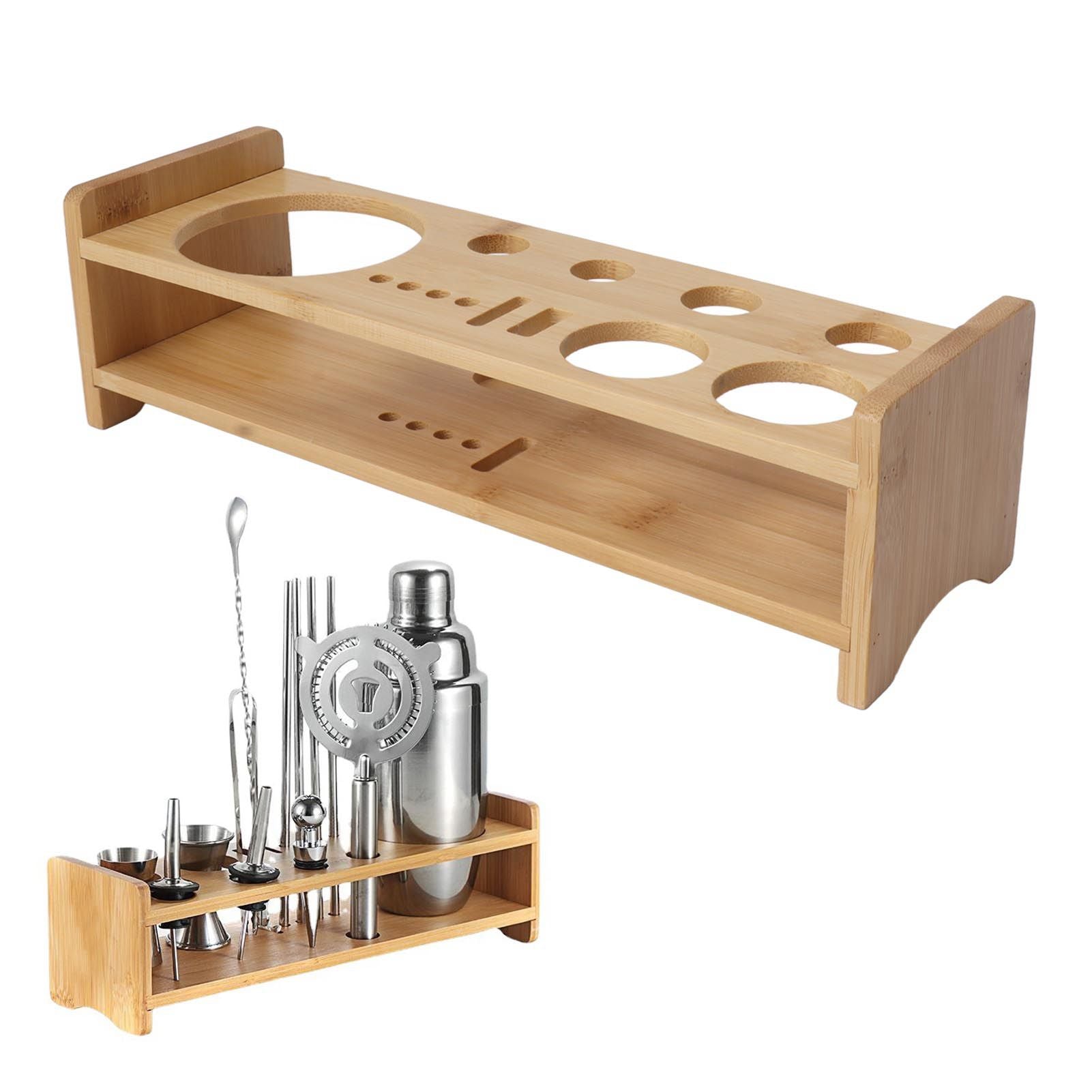 Bartender Kit Stand Large Capacity Space Saving Bamboo Wood Bartending Tool Storage Holder for Bar Home