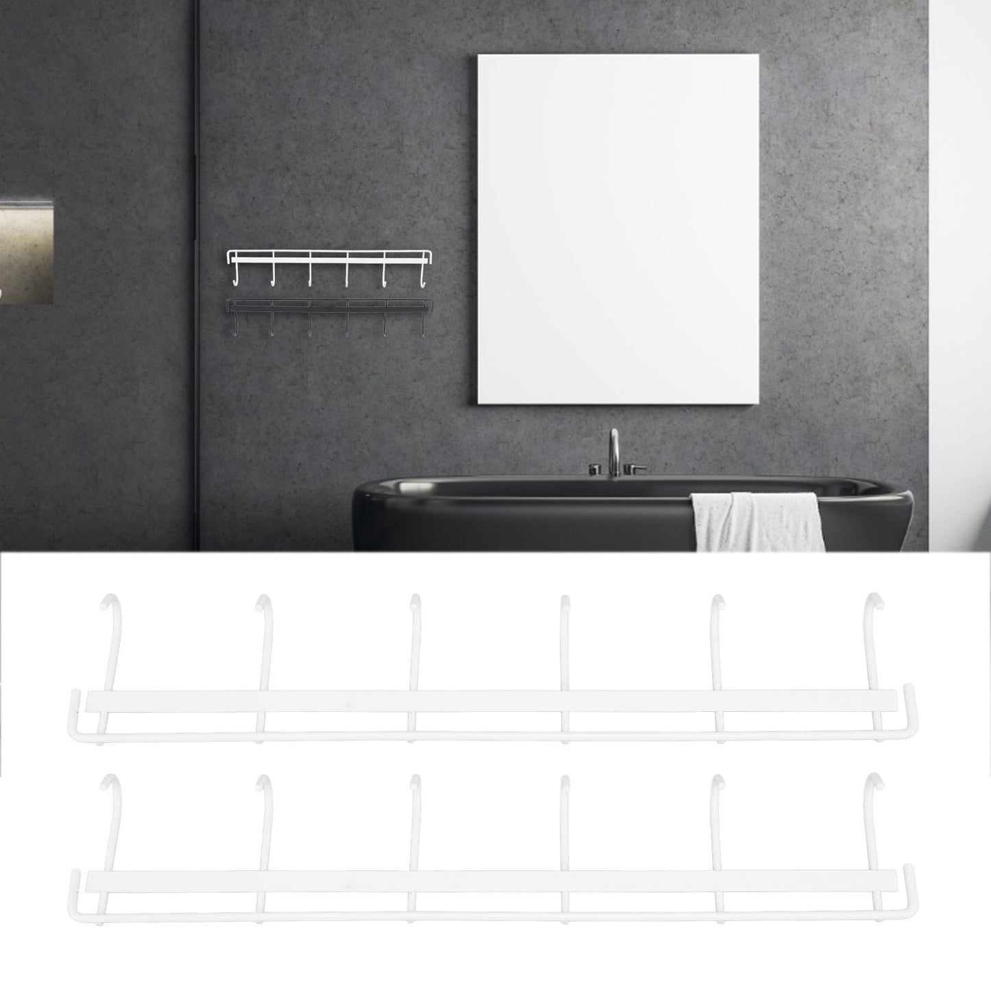 2pcs Wall Mounted Coat Rack Stainless Steel Wall Hanging Coat Hook Rail with 6 Hooks for Clothes Towel Hat 6 Hooks 2 White
