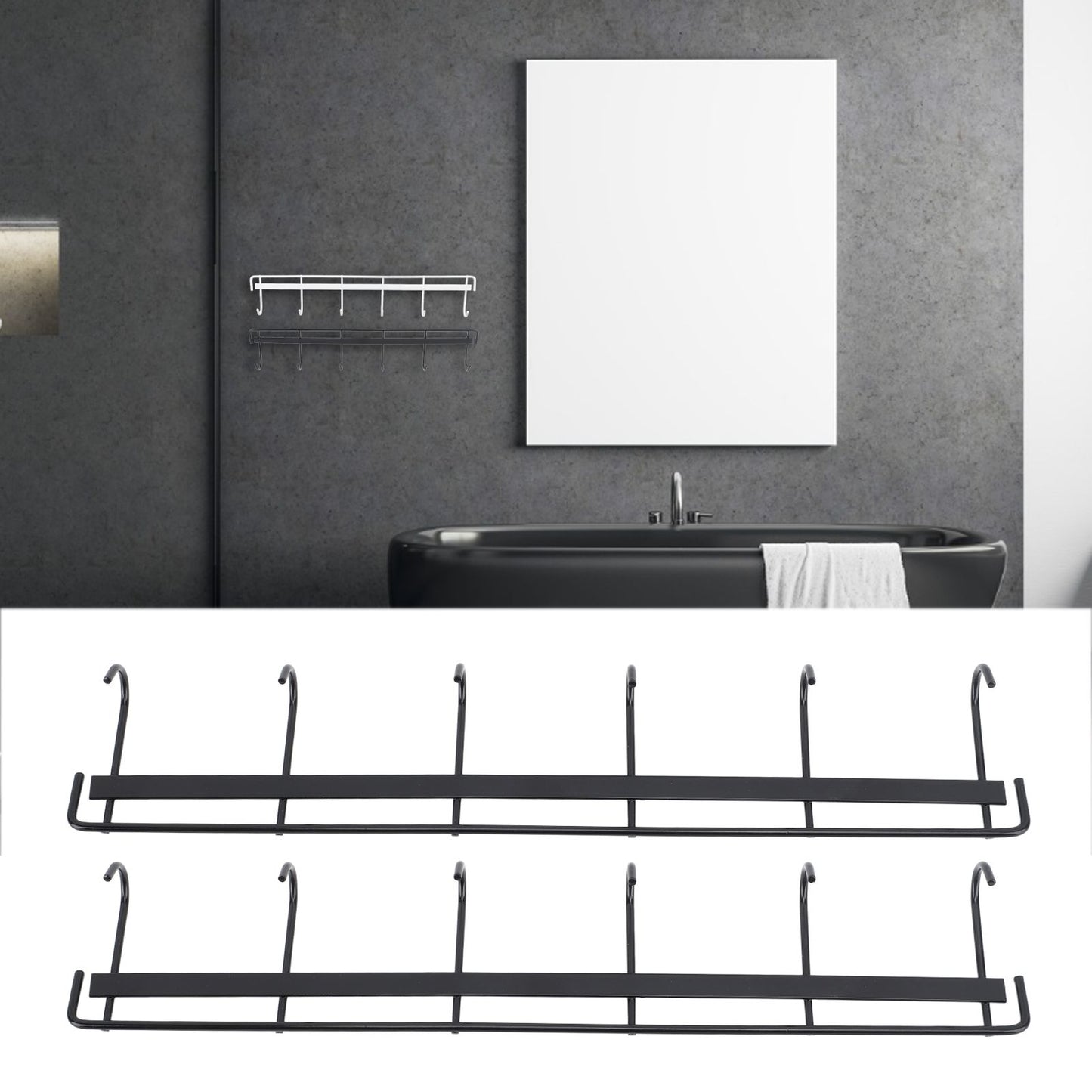2pcs Wall Mounted Coat Rack Stainless Steel Wall Hanging Coat Hook Rail with 6 Hooks for Clothes Towel Hat 6 Hooks 2 Black