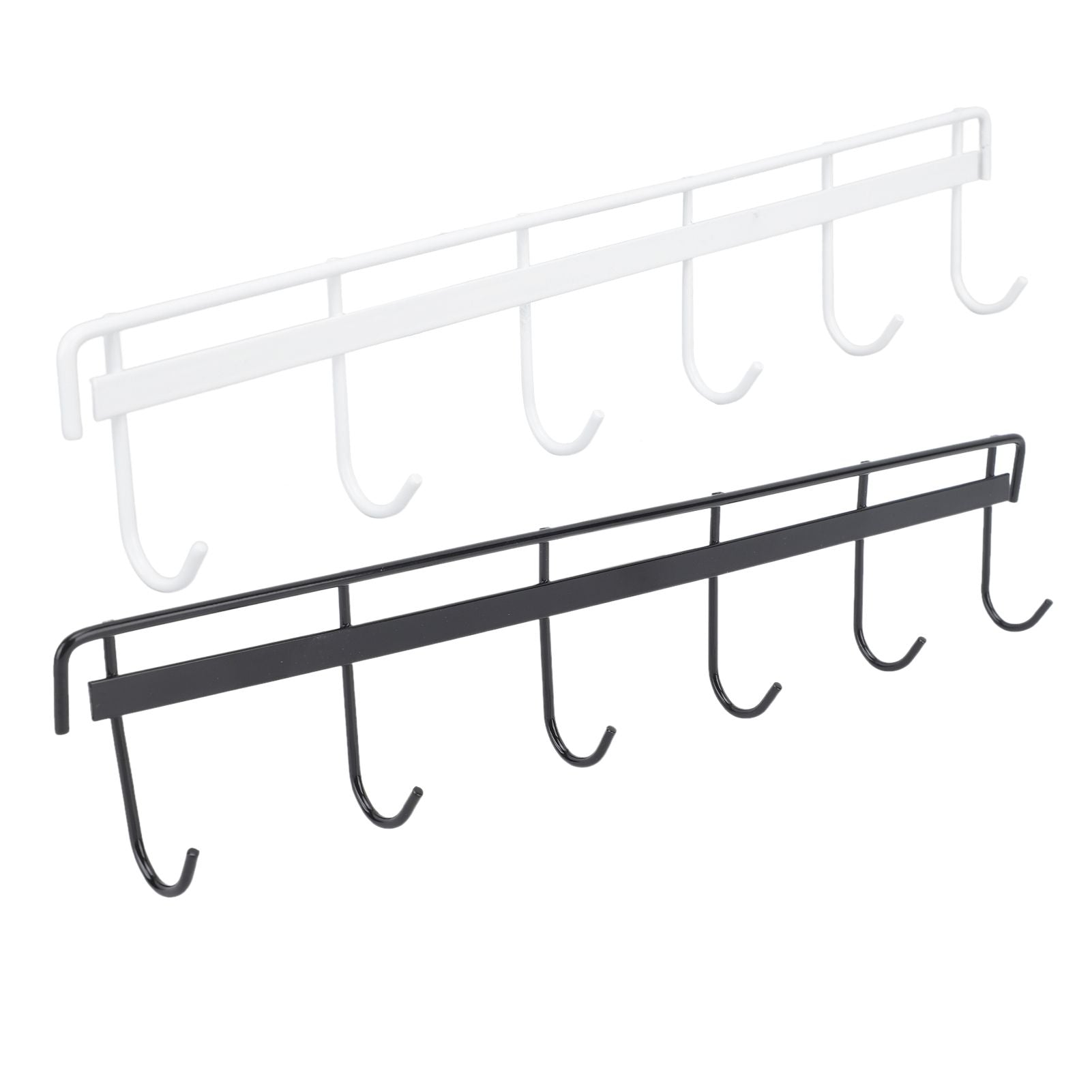 2pcs Wall Mounted Coat Rack Stainless Steel Wall Hanging Coat Hook Rail with 6 Hooks for Clothes Towel Hat 6 Hooks 1 Black 1 White
