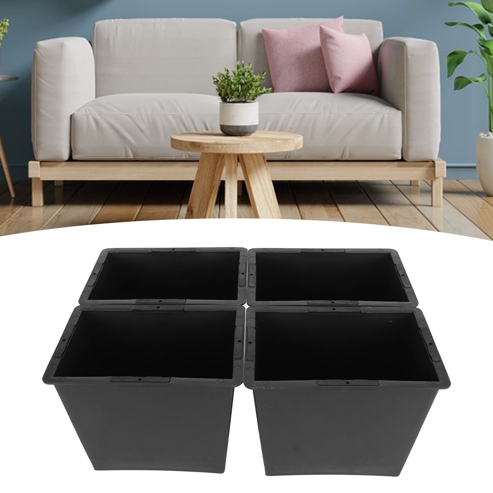 4Pcs Stackable Bed Risers ABS Anti Slip Furniture Risers for Bed Desk Sofa Table Black 6 Inch