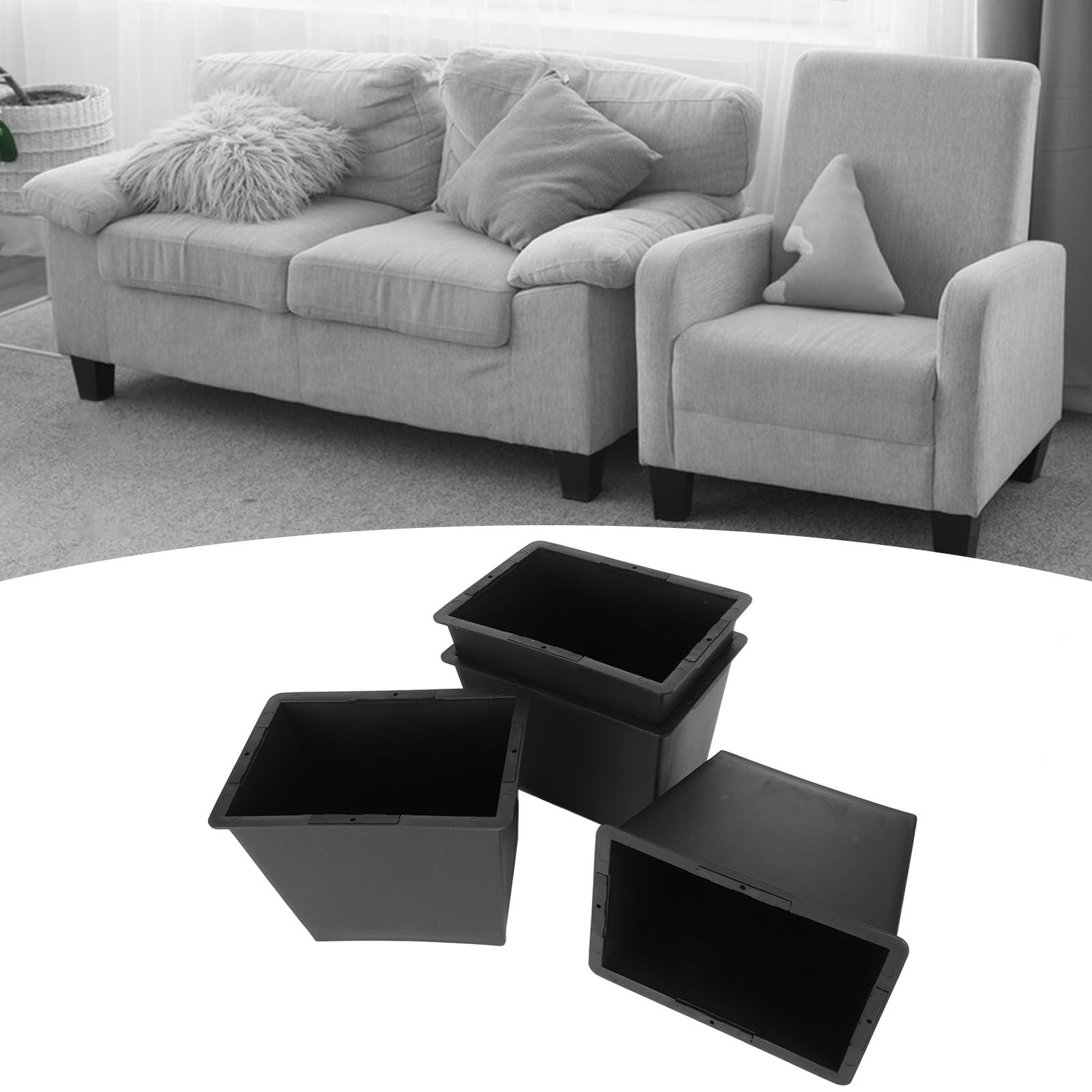 4Pcs Stackable Bed Risers ABS Anti Slip Furniture Risers for Bed Desk Sofa Table Black 6 Inch