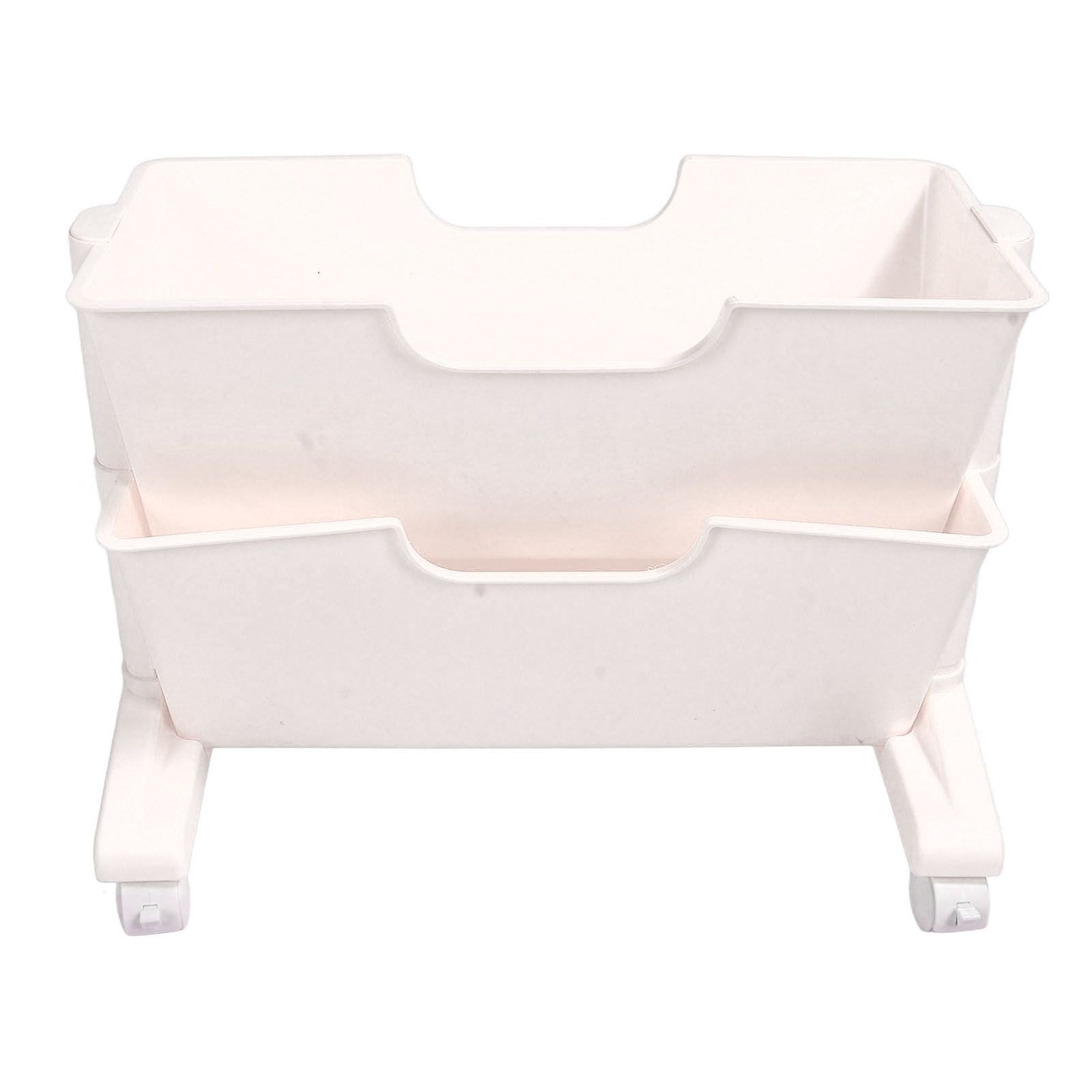 Double Layer Movable Deskside Bookshelf Removable Small Bookcase Dormitory Organize Trolley Shelf White