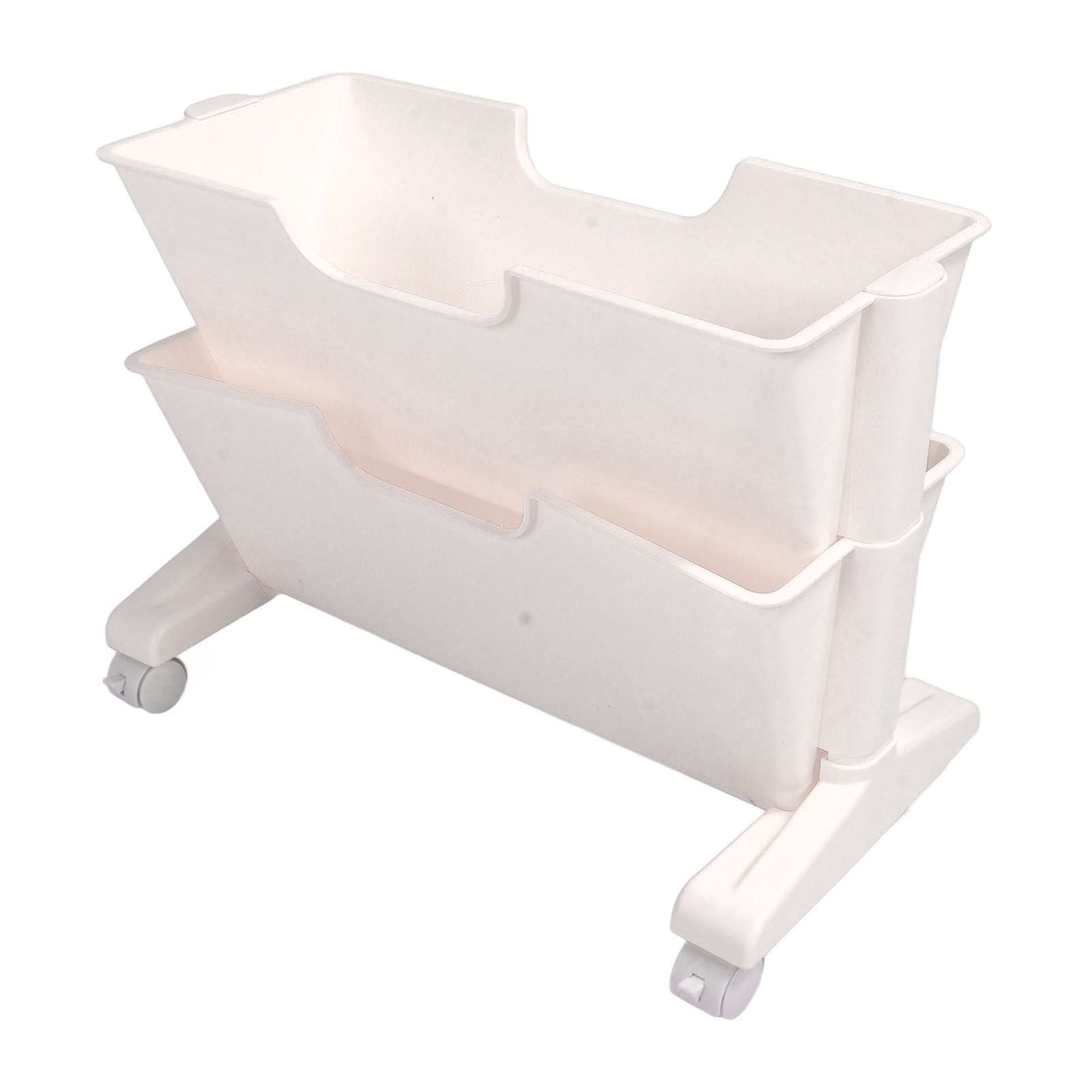 Double Layer Movable Deskside Bookshelf Removable Small Bookcase Dormitory Organize Trolley Shelf White