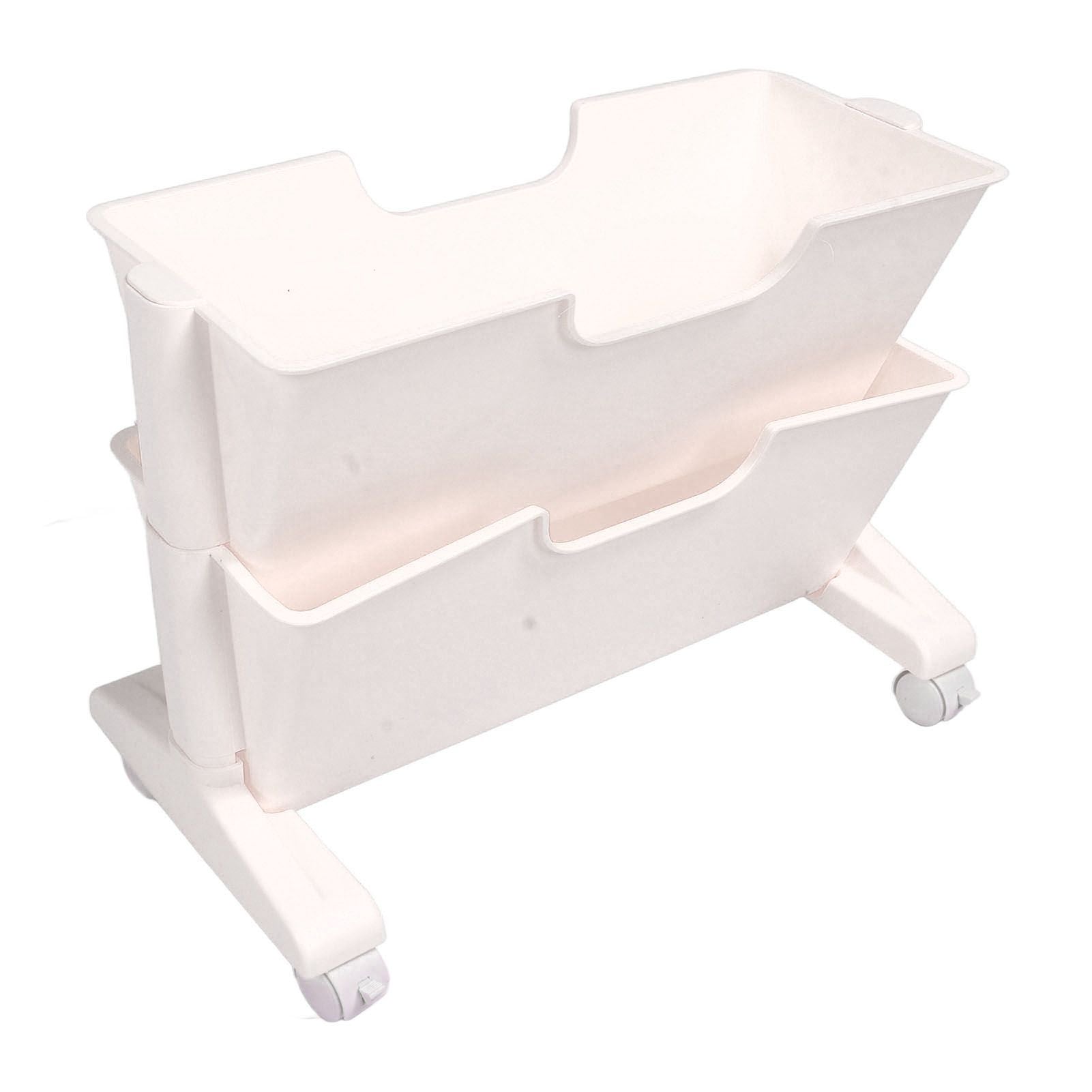 Double Layer Movable Deskside Bookshelf Removable Small Bookcase Dormitory Organize Trolley Shelf White