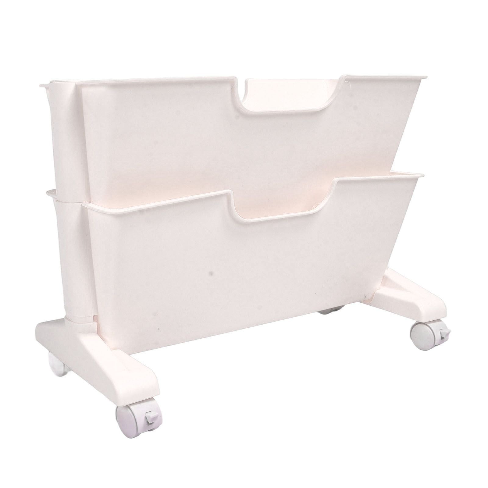 Double Layer Movable Deskside Bookshelf Removable Small Bookcase Dormitory Organize Trolley Shelf White