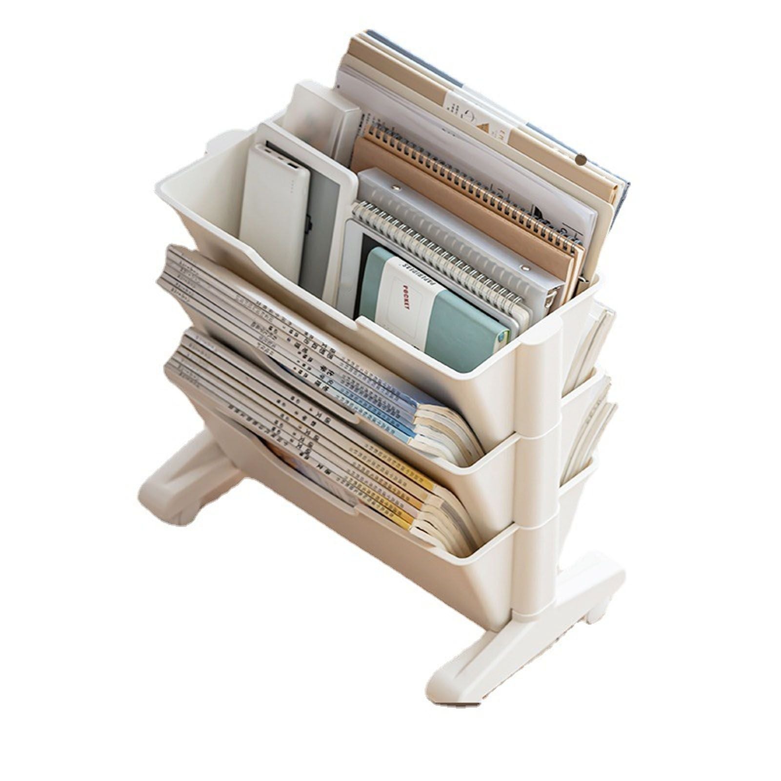 Double Layer Movable Deskside Bookshelf Removable Small Bookcase Dormitory Organize Trolley Shelf White