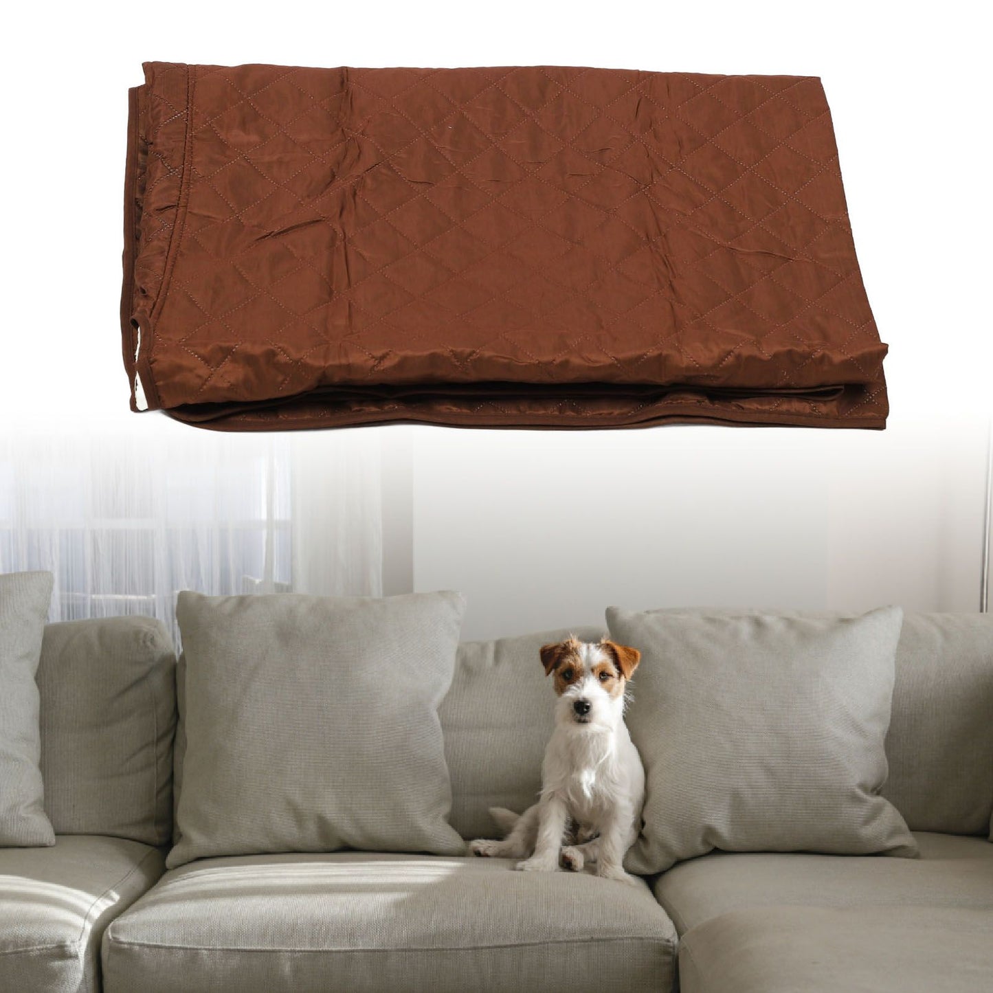 Sofa Protective Cover Waterproof Washable Wear Resistant 2 Seats Polyester Mat for Pets Brown