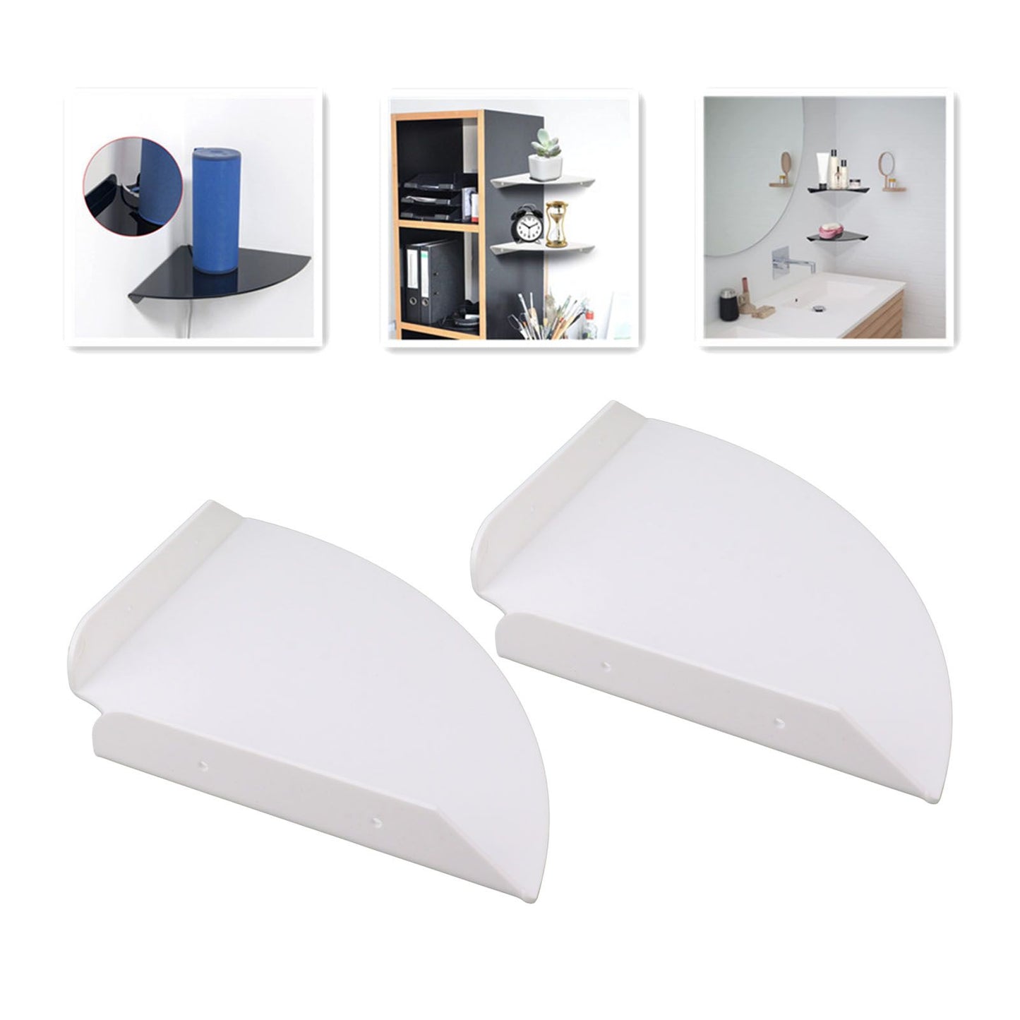 2pcs Wall Mount Floating Corner Shelves Quarter Round Hanging Corner Shelves for Bedrooms Living Rooms Shower Room White