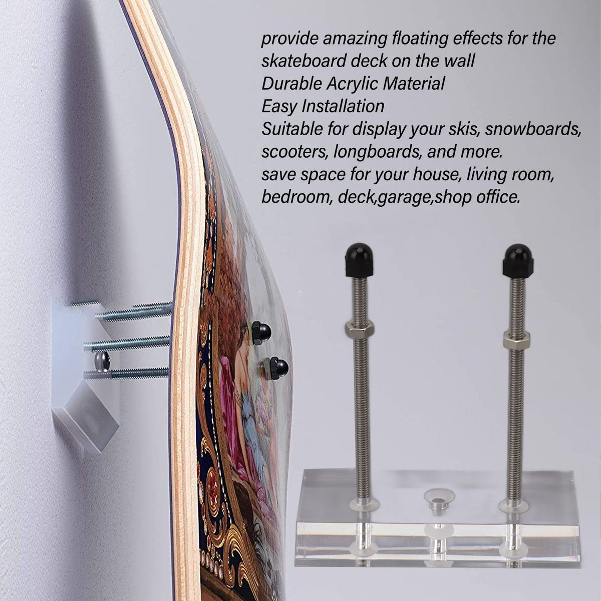 Skateboard Hanger Durable Acrylic Vertical Floating Effect