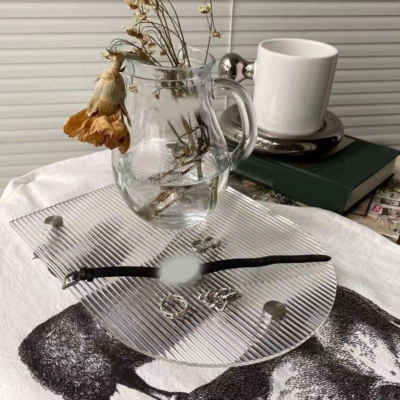 Clear Vanity Tray Transparent Acrylic Simple Modern Style Widely Used Coffee Table Tray for Family Office Cafe Bar U Shape 26x20x3.5cm