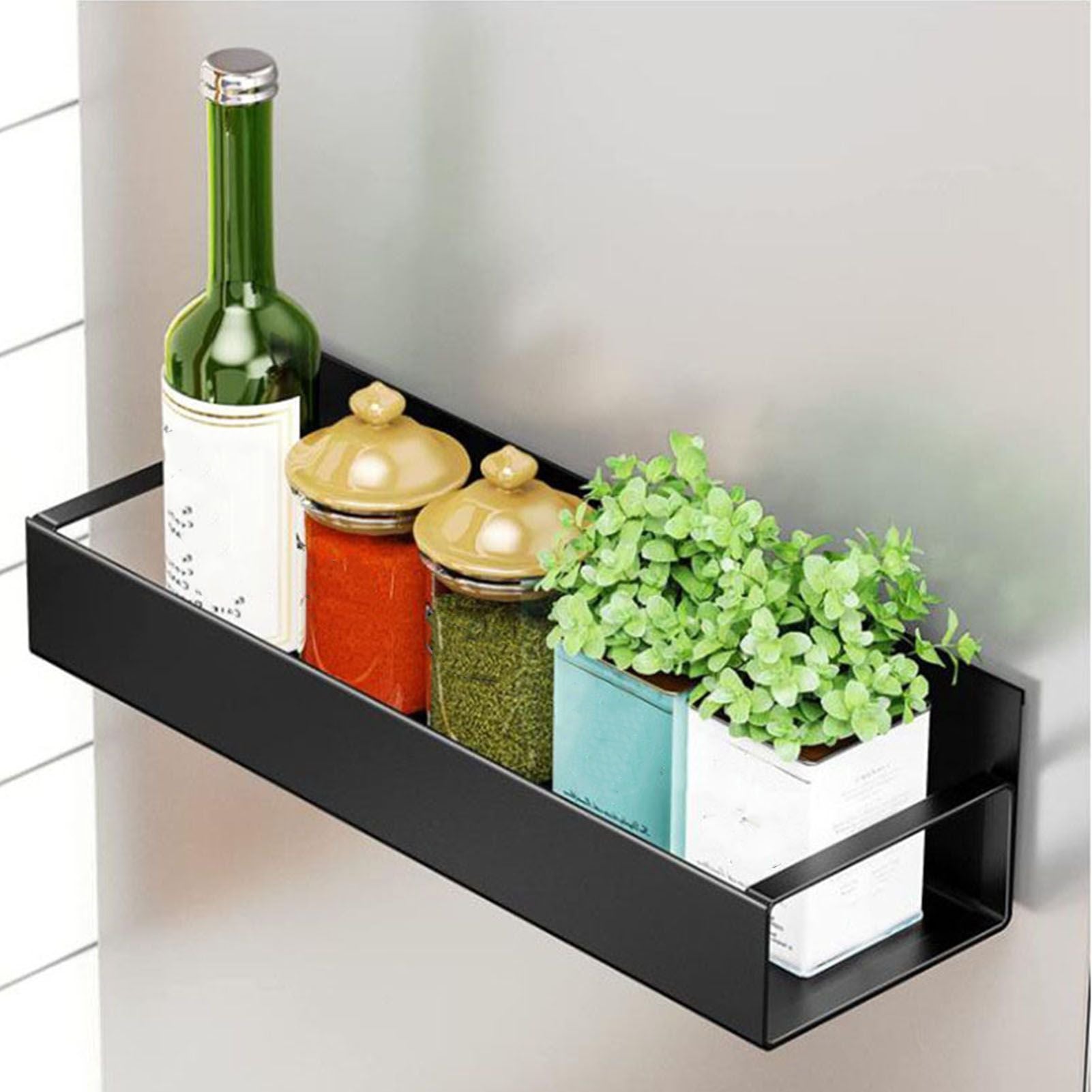 Fridge Spice Rack Magnetic with Hook Hanging Seasoning Holder Rack for Kitchen Storage Black 27x8.5x5cm / 10.6x3.3x2.0in