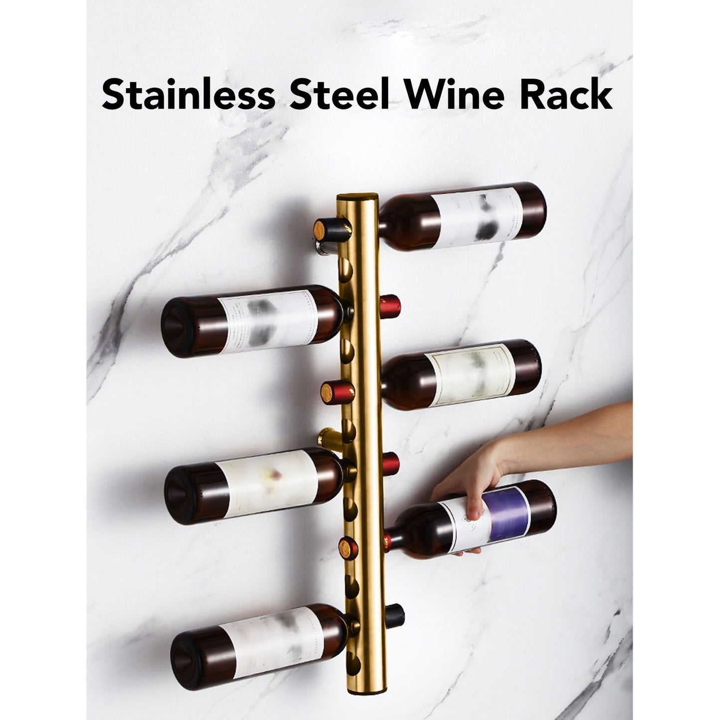 8 Holes Stainless Steel Wall Mounted Wine Rack Wall Bar Wine Bottle Rack Red Wine Storage Rack Gold