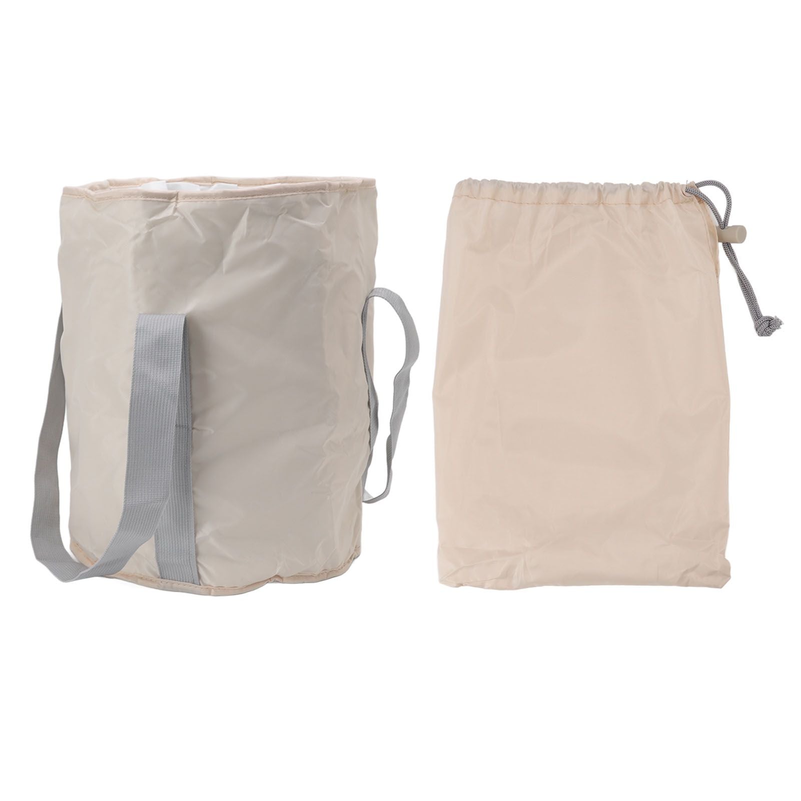 Foldable Foot Tub Polyester Double Layer Collapsible Camping Bucket with Storage Bag for Outdoor Beige