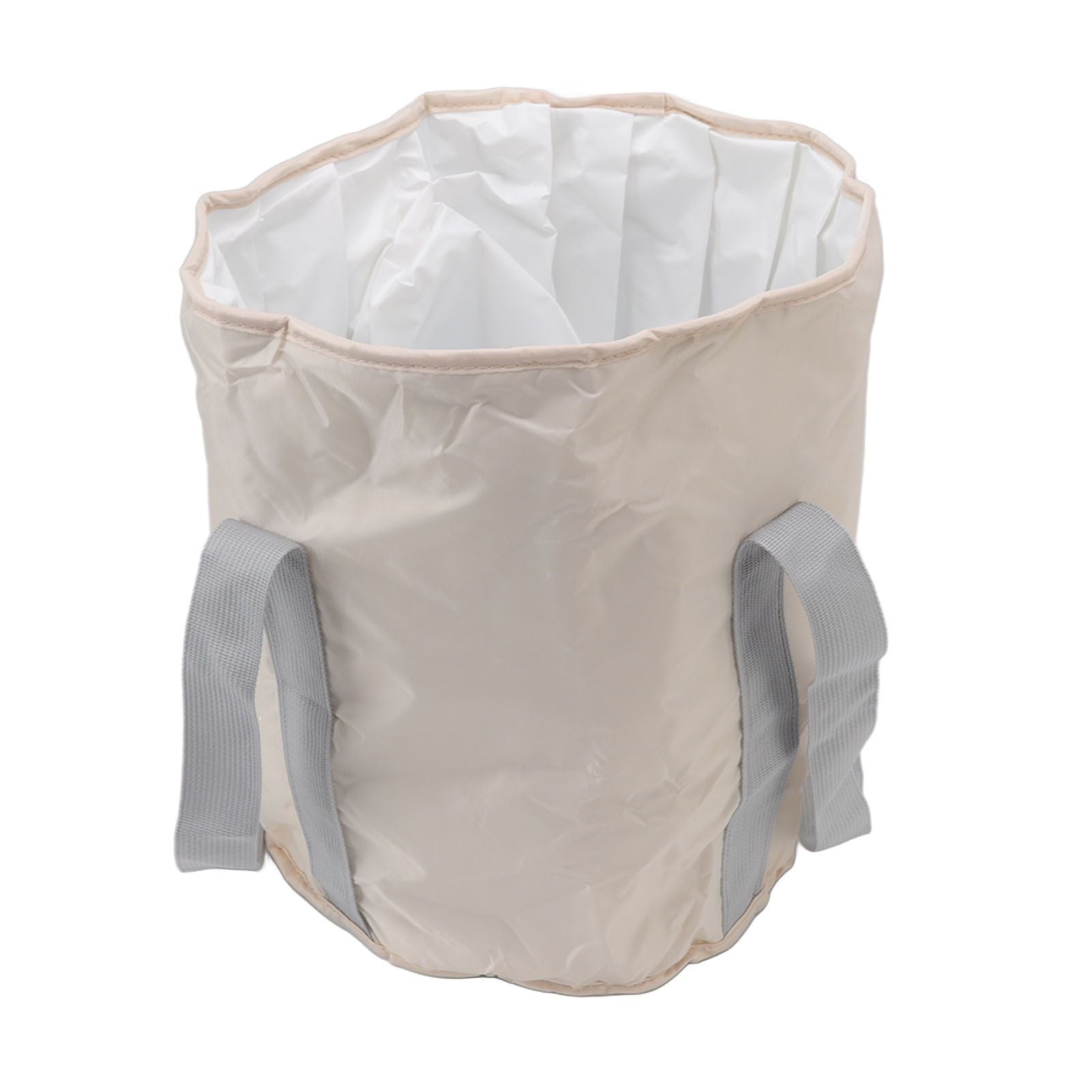 Foldable Foot Tub Polyester Double Layer Collapsible Camping Bucket with Storage Bag for Outdoor Beige