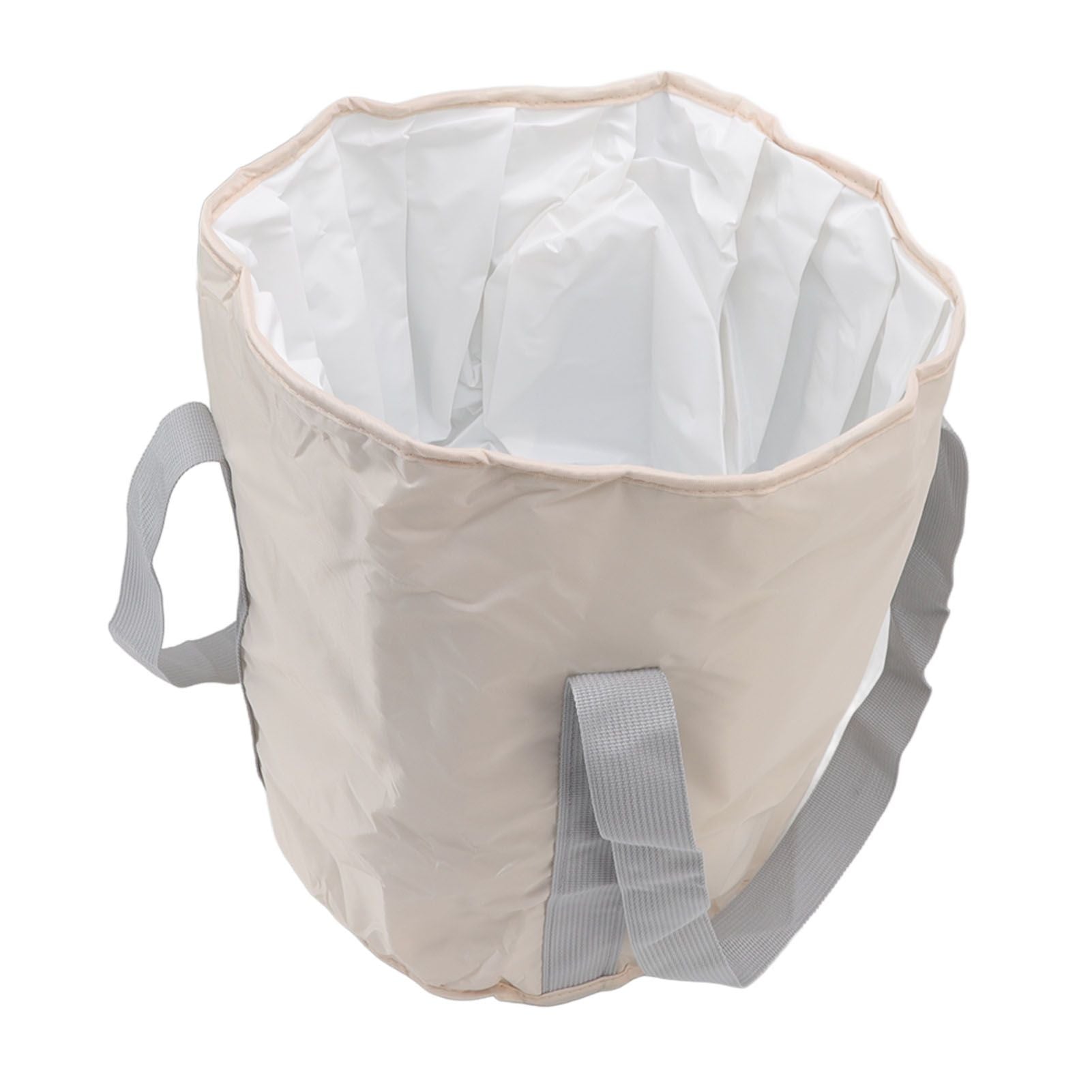 Foldable Foot Tub Polyester Double Layer Collapsible Camping Bucket with Storage Bag for Outdoor Beige