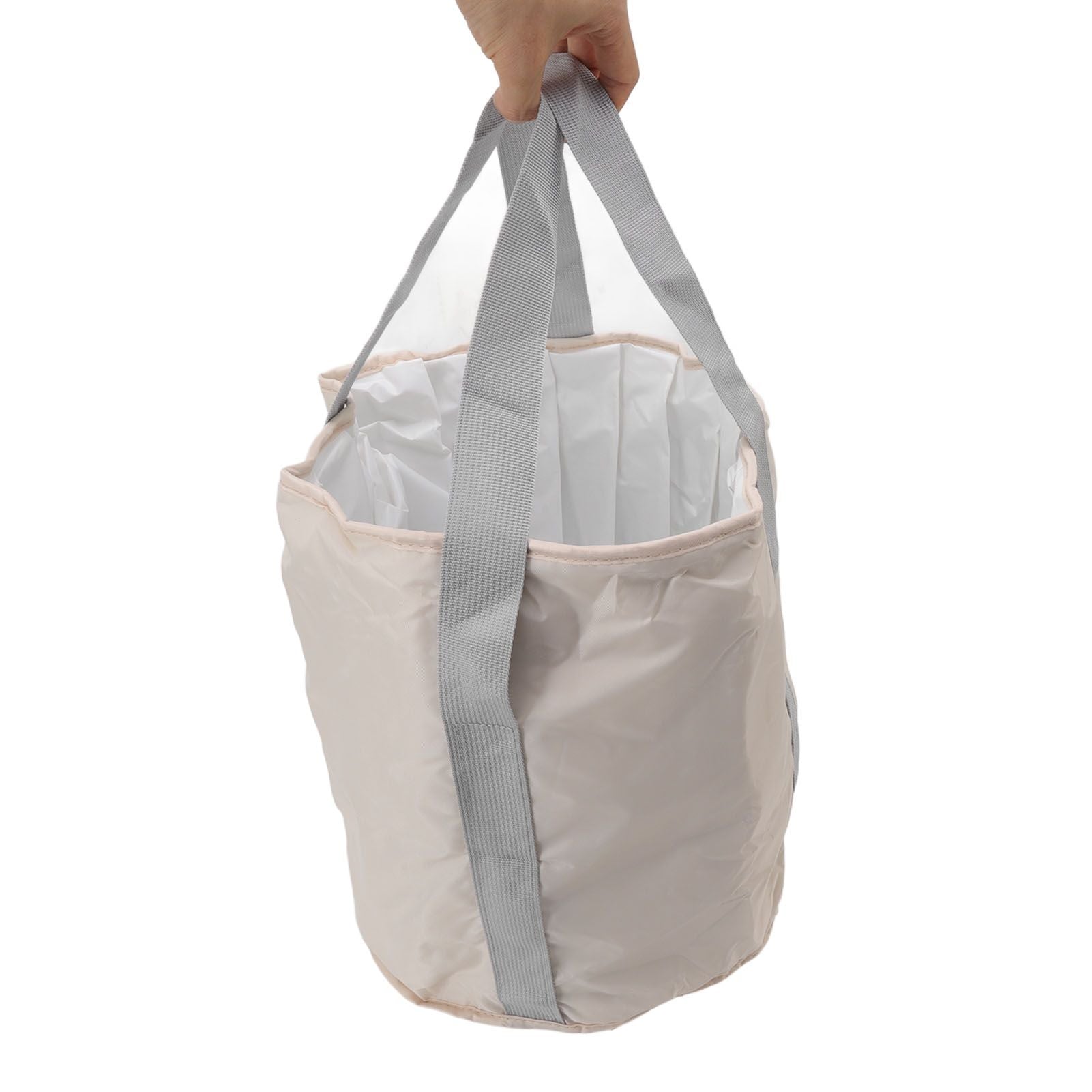 Foldable Foot Tub Polyester Double Layer Collapsible Camping Bucket with Storage Bag for Outdoor Beige