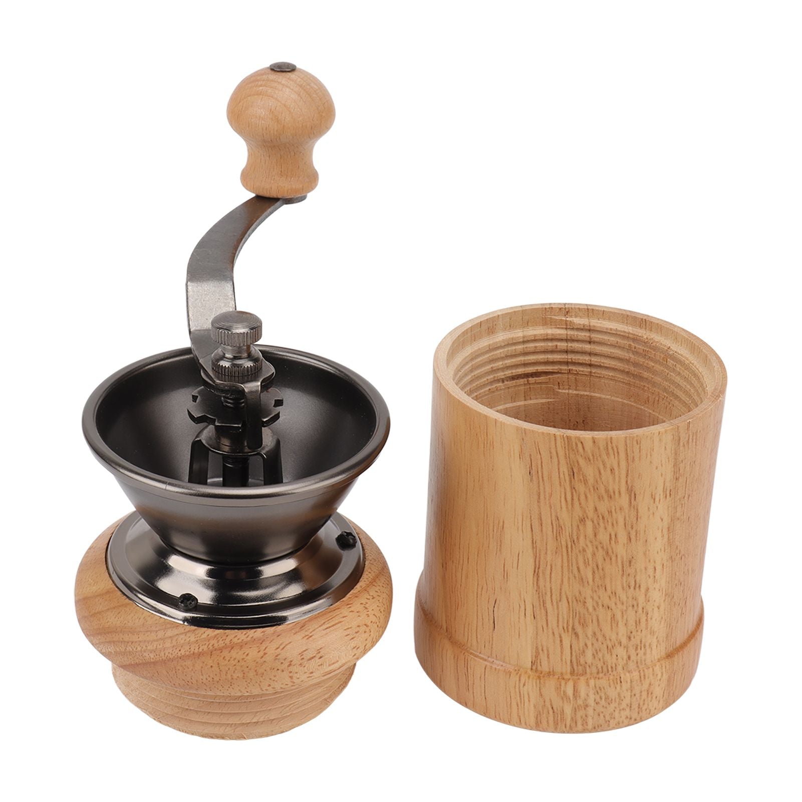 Coffee Grinder Manual Oak Stainless Steel Retro Ergonomic Crank Handle Conical Grinding Core Portable Coffee Bean Grinder Light Color