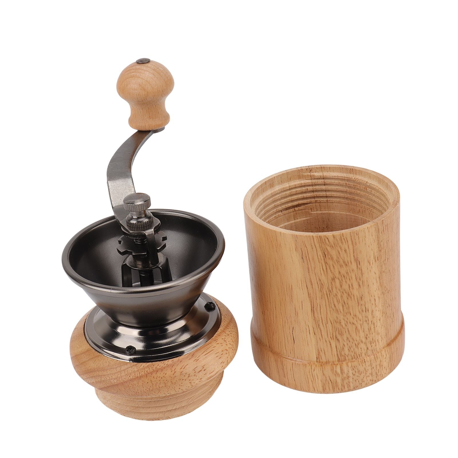 Coffee Grinder Manual Oak Stainless Steel Retro Ergonomic Crank Handle Conical Grinding Core Portable Coffee Bean Grinder Light Color