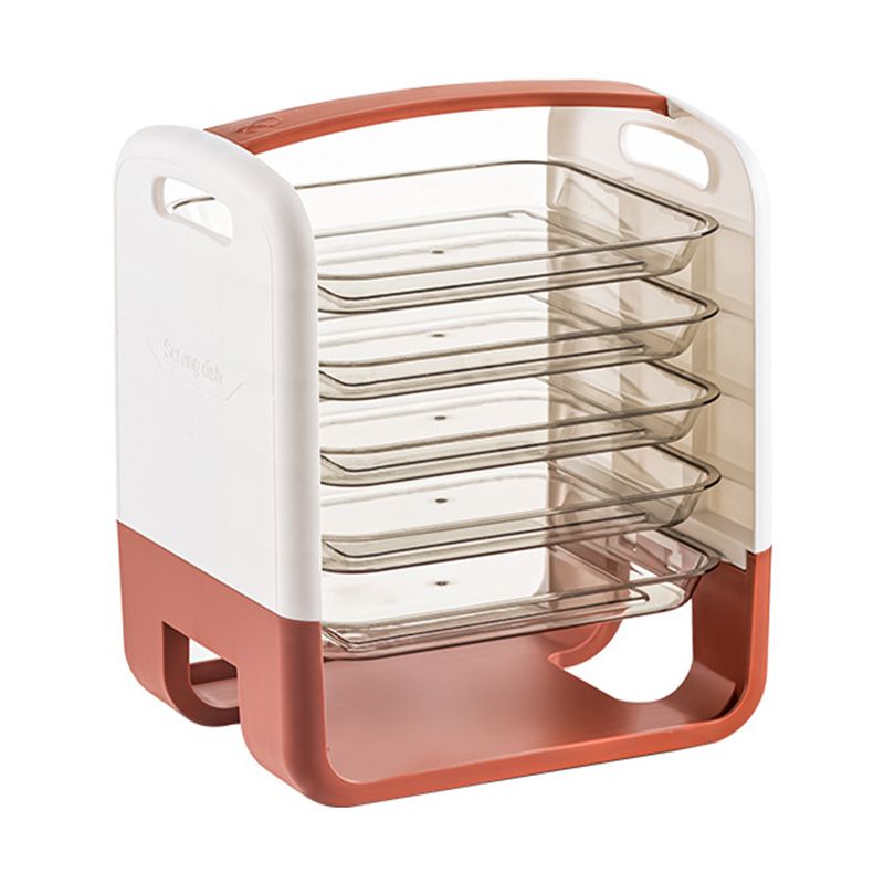 Four Layers Dish Preparation Plate Drawer Design Plastic Vegetable Preparation Rack Kitchen Storage Rack Pink