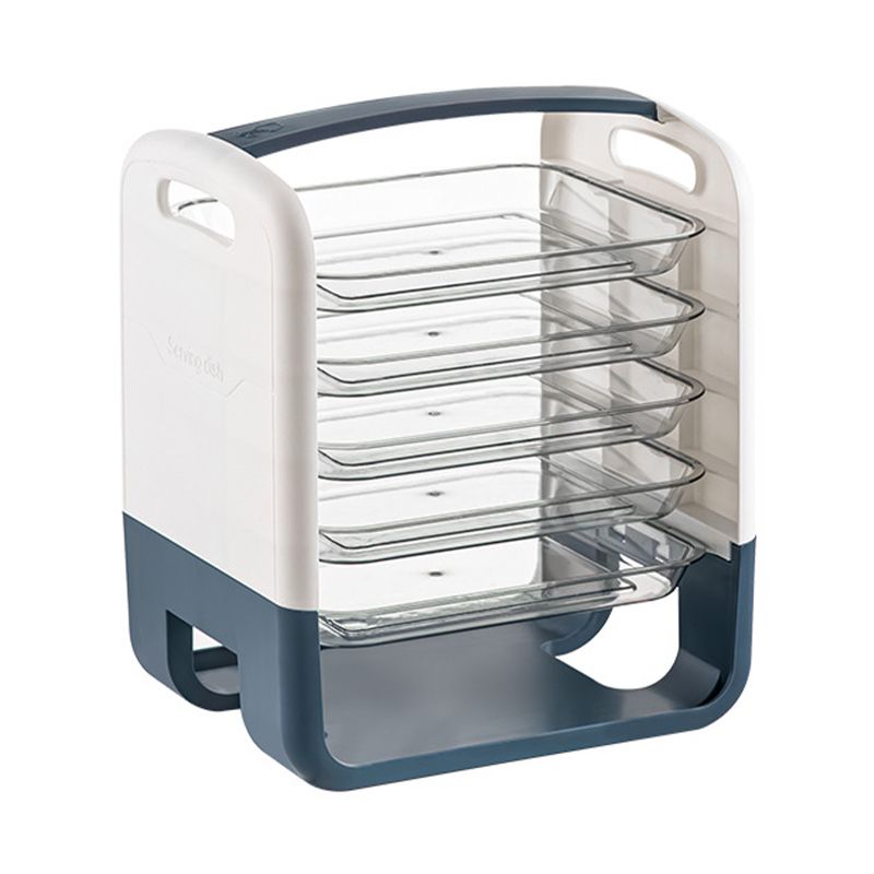 Four Layers Dish Preparation Plate Drawer Design Plastic Vegetable Preparation Rack Kitchen Storage Rack Blue