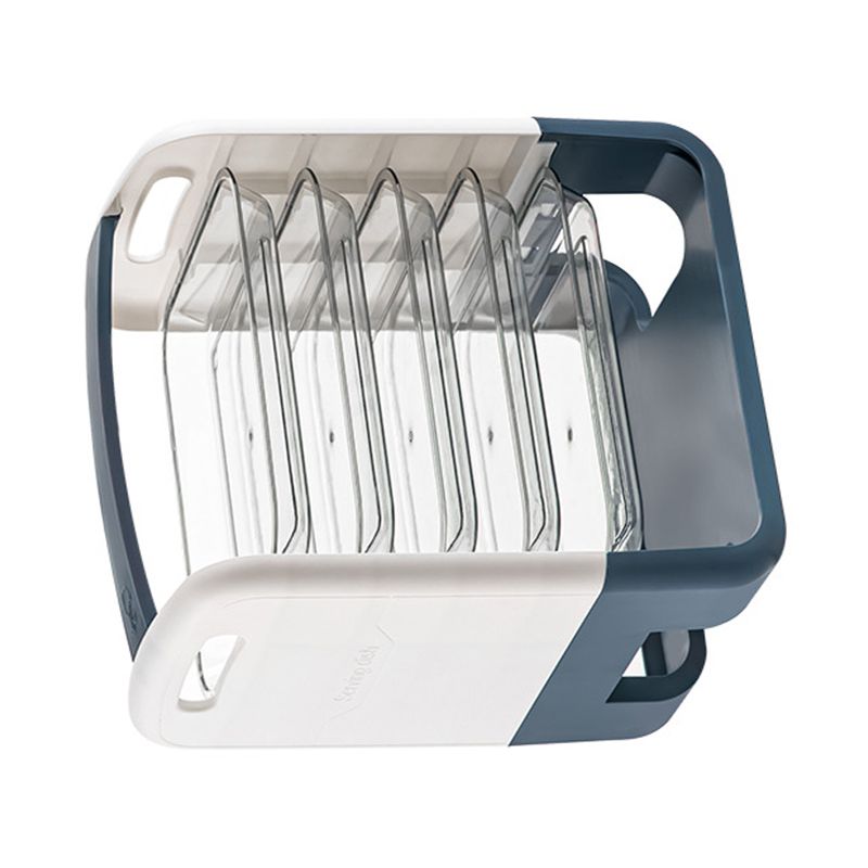 Four Layers Dish Preparation Plate Drawer Design Plastic Vegetable Preparation Rack Kitchen Storage Rack Blue