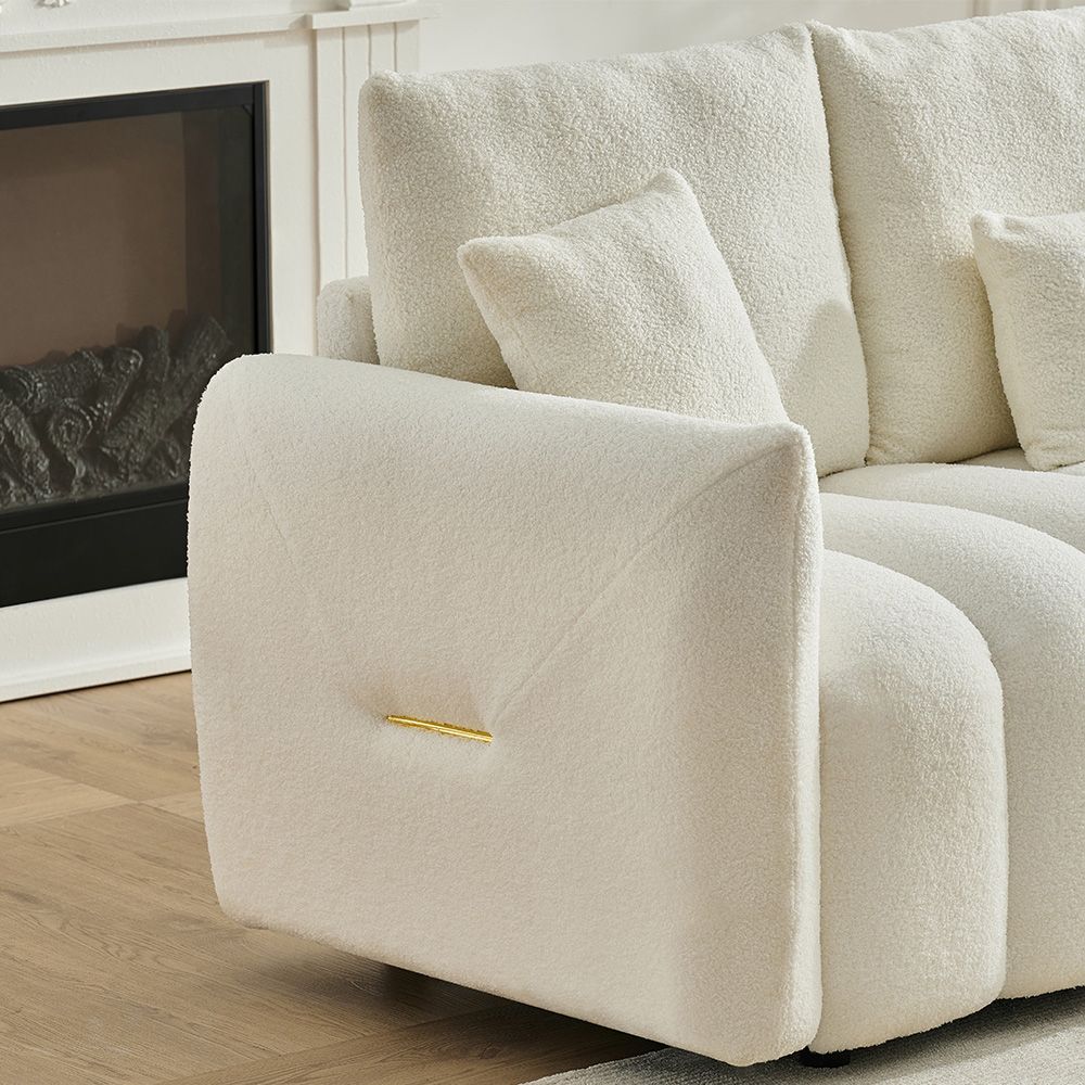 92-inch high-quality teddy fur fabric corner sofa - Black